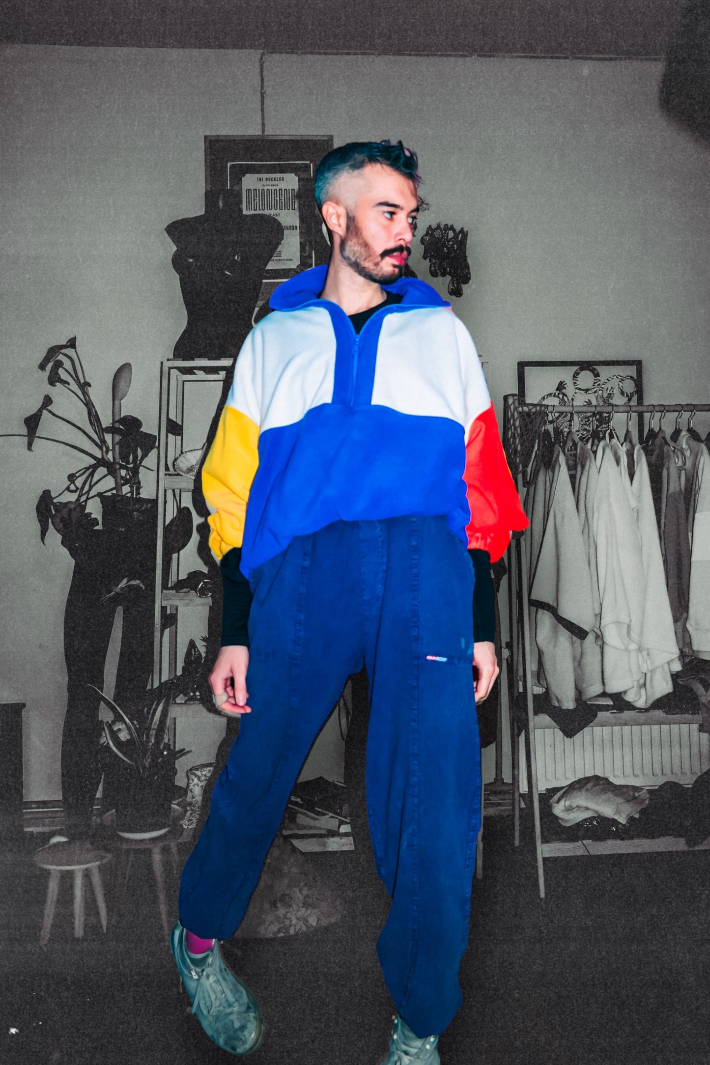 Baharlık renkli oversize polar sweatshirt