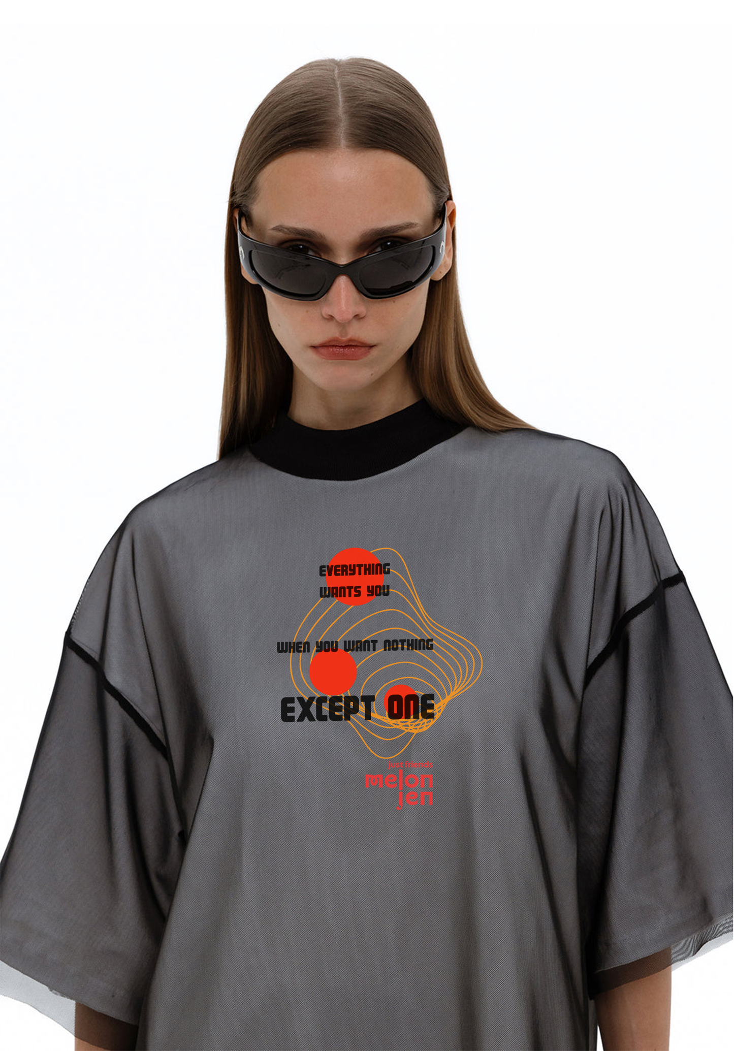 everything wants you, tül kaplama beyaz tişört - melongeneCo