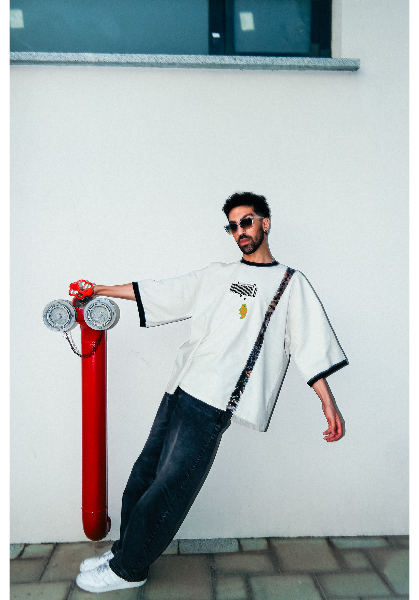 melongeneCo Keten tişört and tül şerit line / oversize özel tasarım bej tişört - melongeneCo