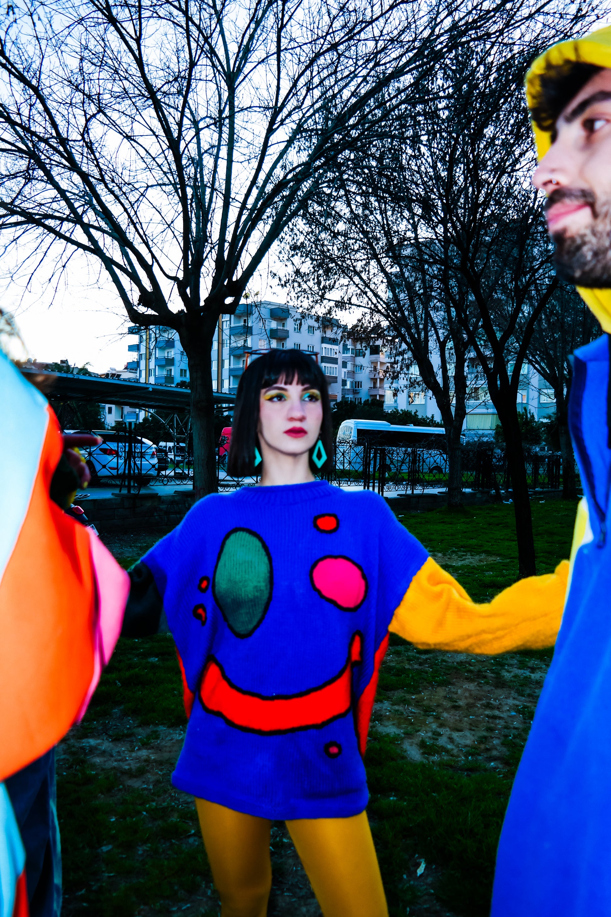 smile face renkli örgü kazak - melongeneCo