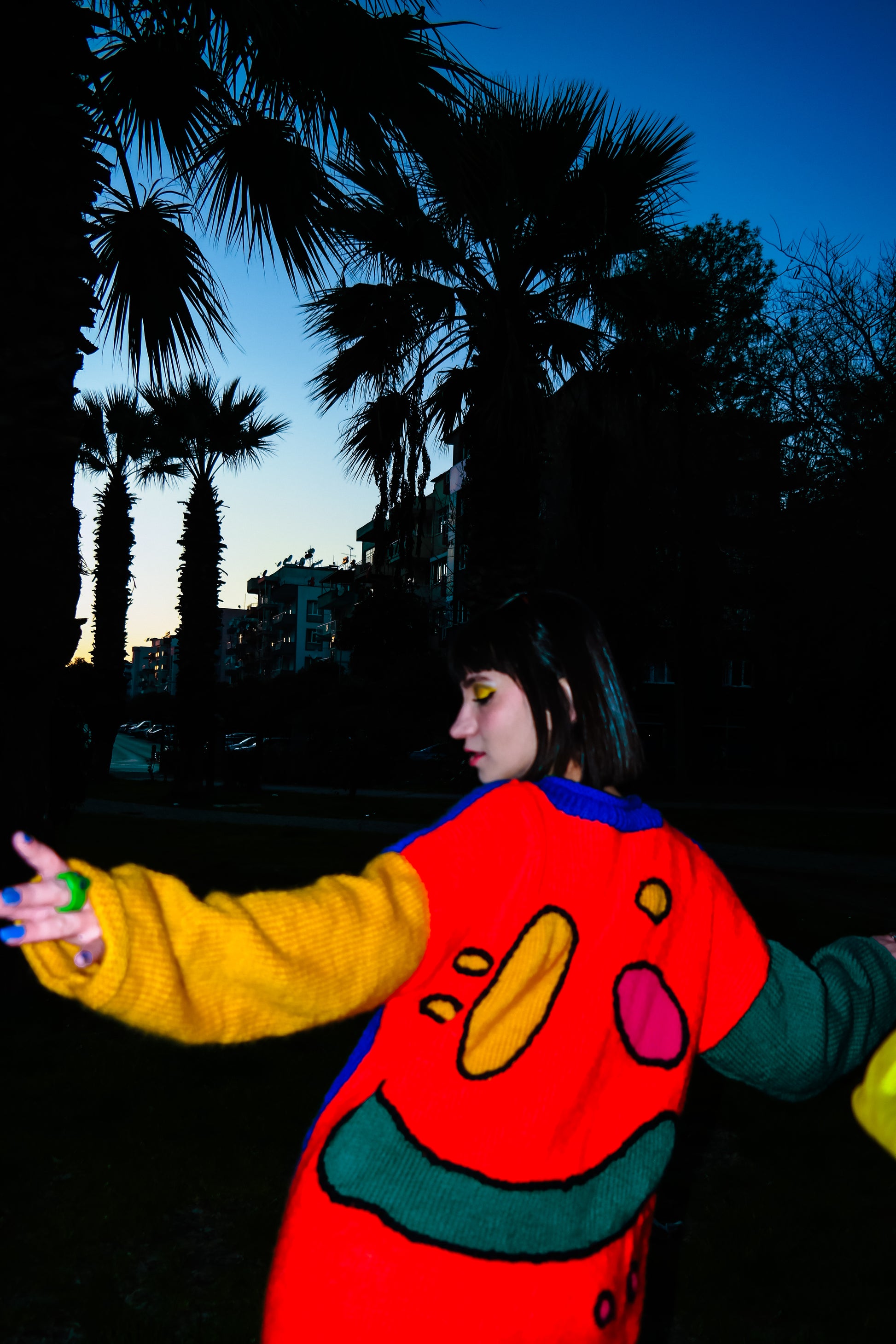 smile face renkli örgü kazak - melongeneCo