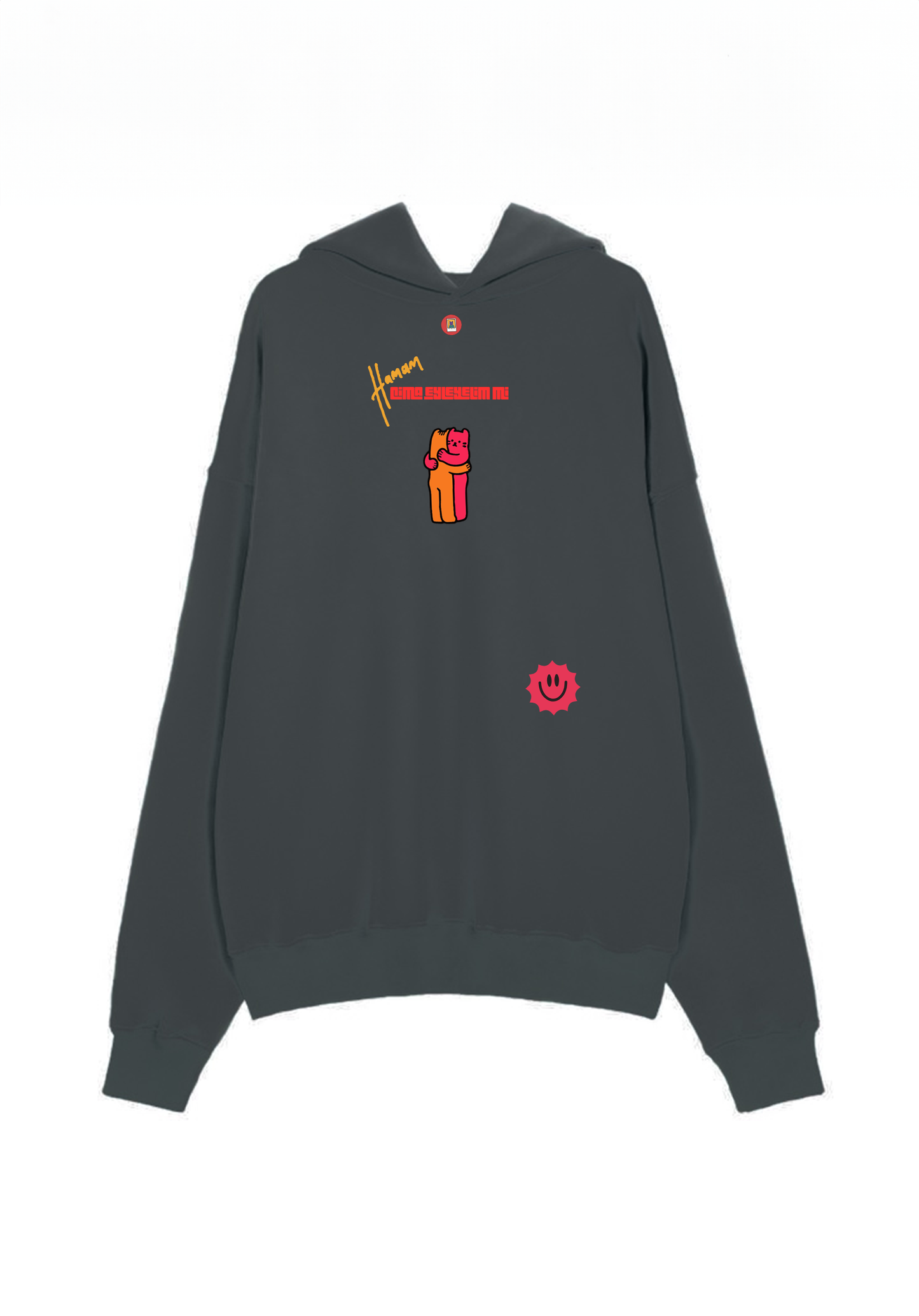 “Cima eyleyelim mi” oversize koyu gri sweatshirt - melongeneCo