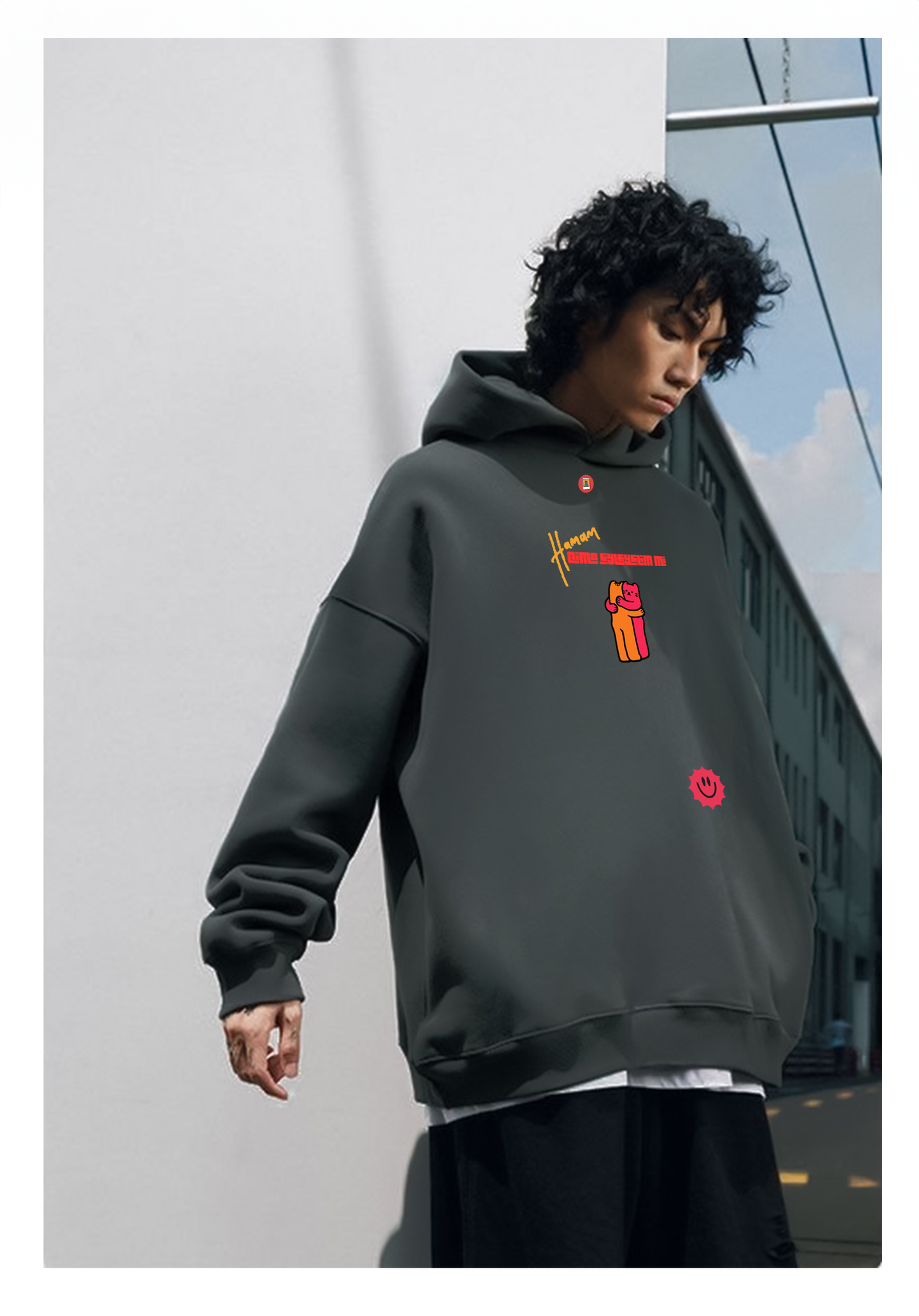 “Cima eyleyelim mi” oversize koyu gri sweatshirt - melongeneCo