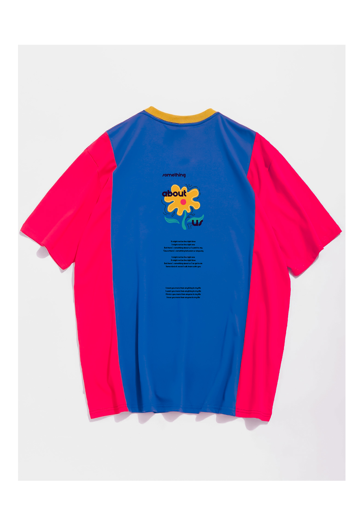 Something about us fuşya mavi oversize tişört - melongeneCo