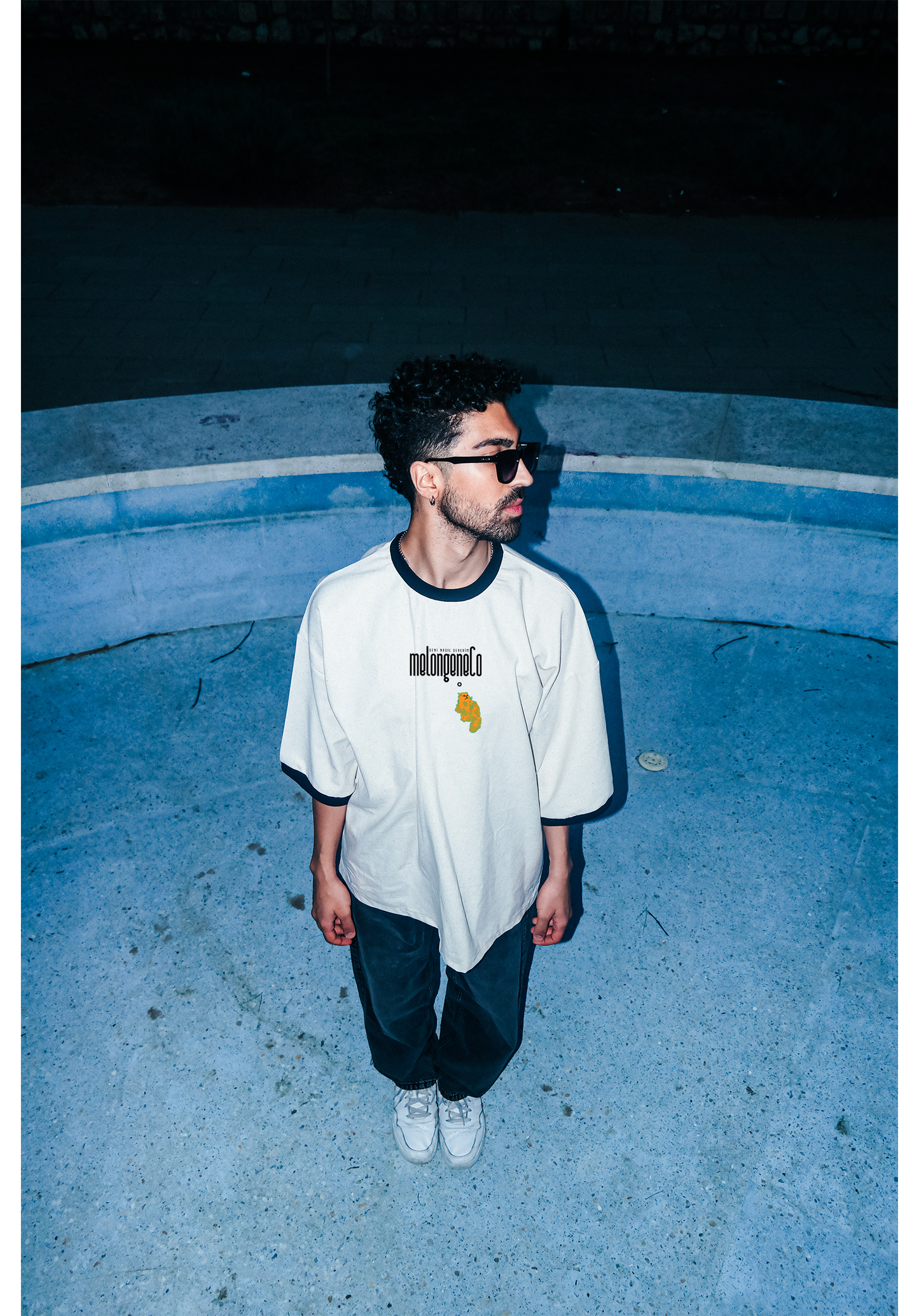 melongeneCo Keten tişört and tül şerit line / oversize özel tasarım bej tişört - melongeneCo