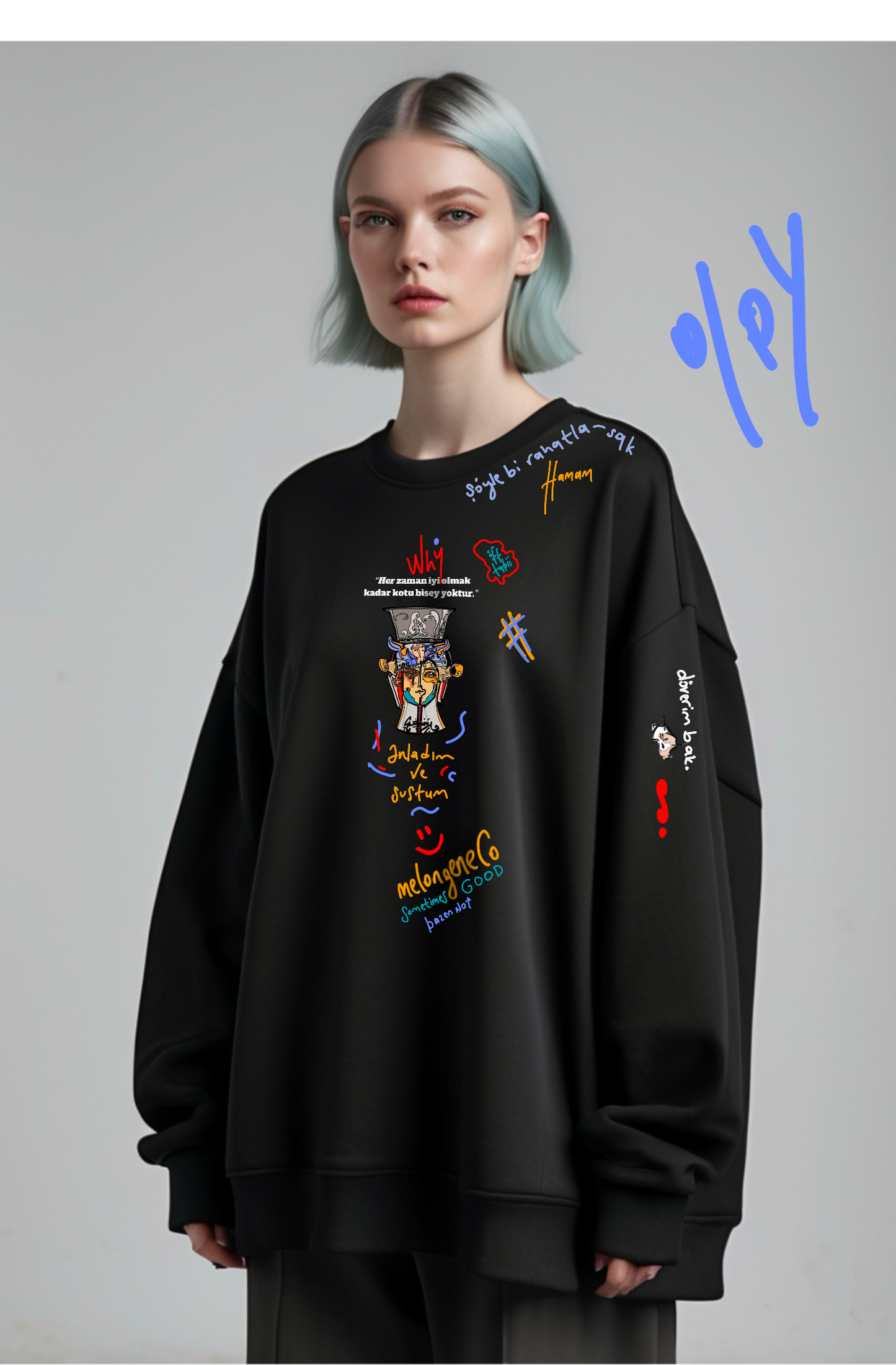 Strong & wise with Cansu x melongeneCo oversize black sweatshirt. - melongeneCo
