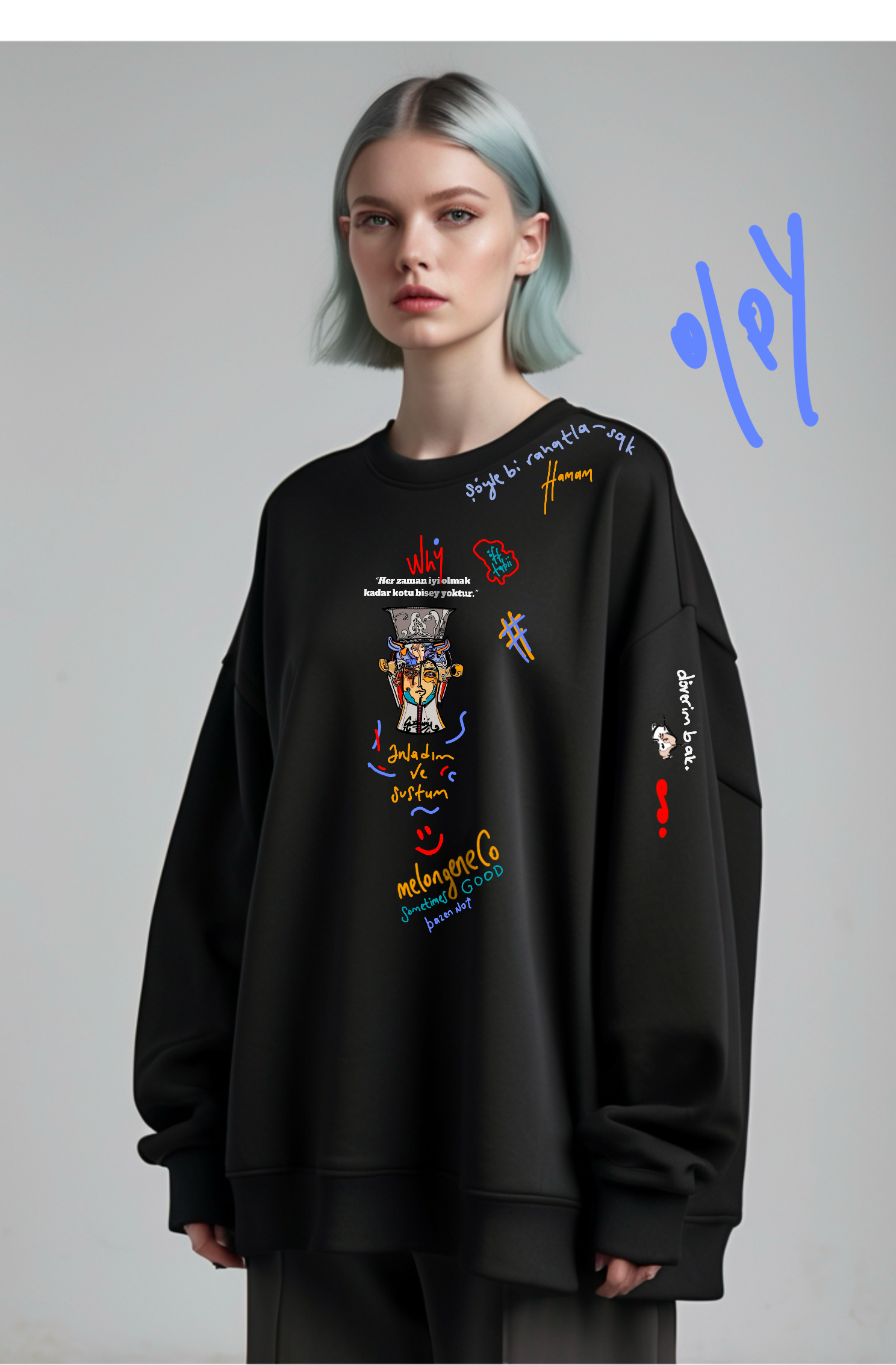Strong & wise with Cansu x melongeneCo oversize black sweatshirt. - melongeneCo