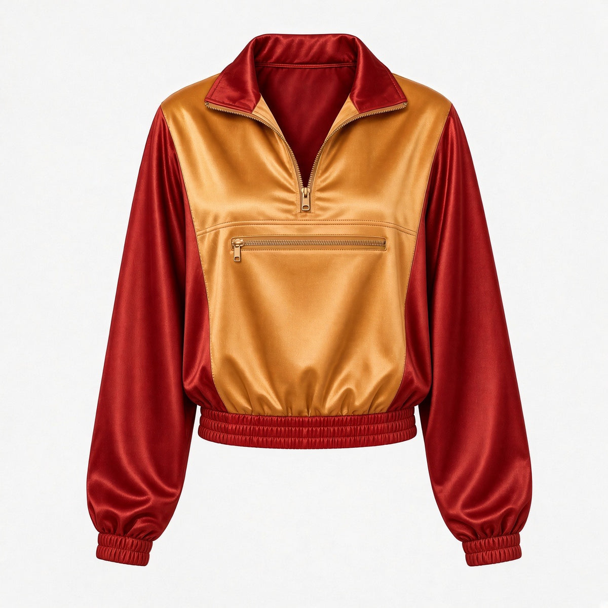 kendi ısını yarat Saten sarı kırmızı crop sweatshirt