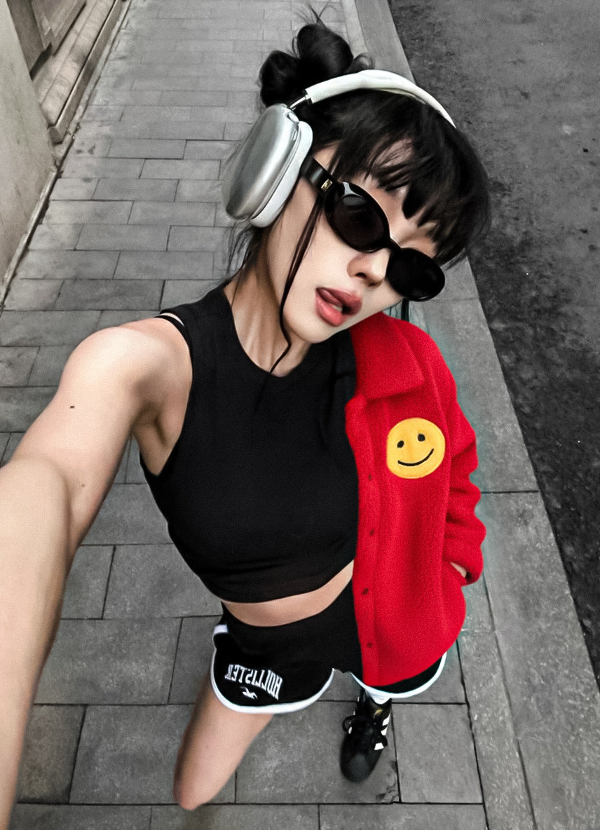 Smiley faces emoji Kırmızı welsoft ceket - melongeneCo