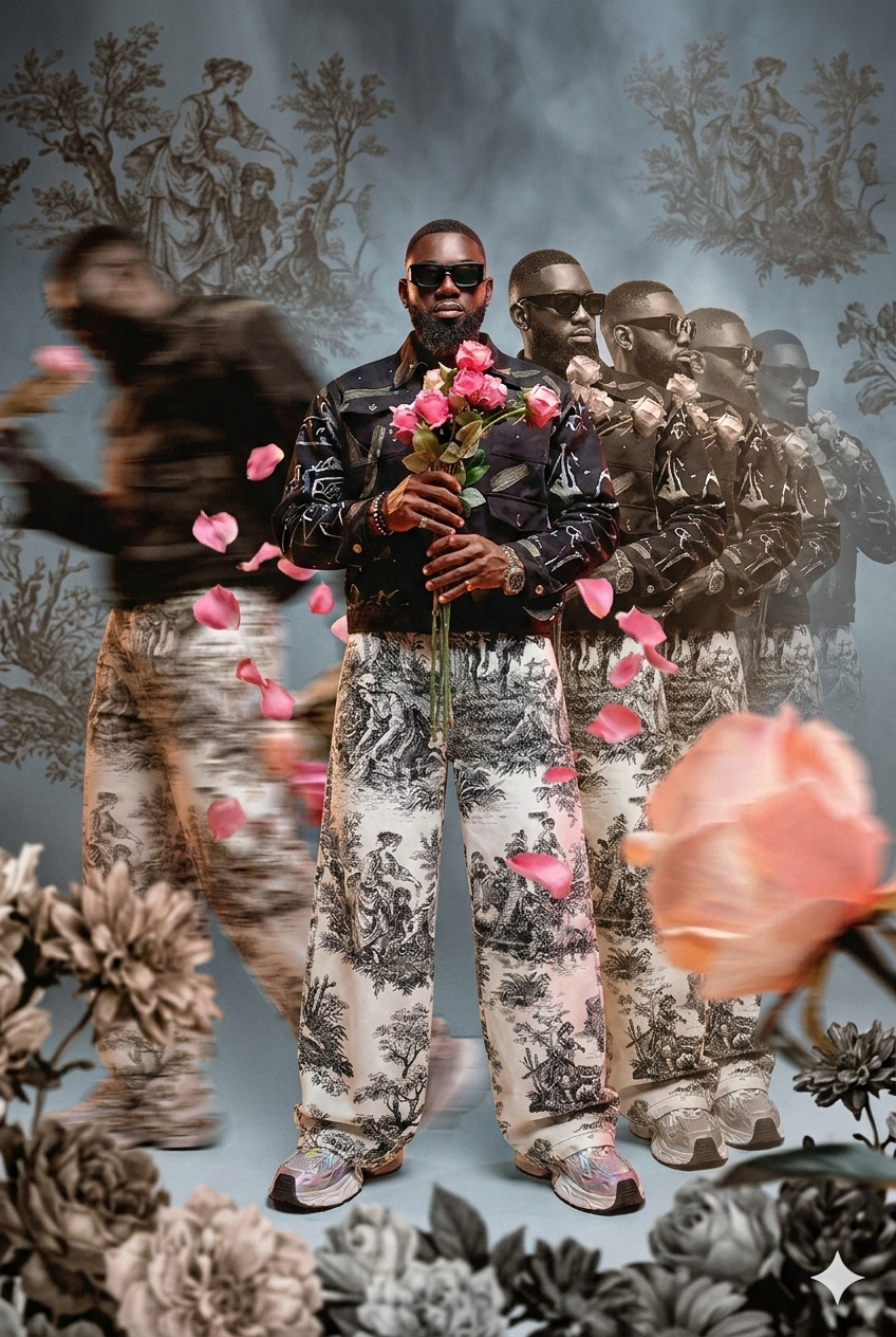 Antik desen ince geniş paça ham pamuk pantolon