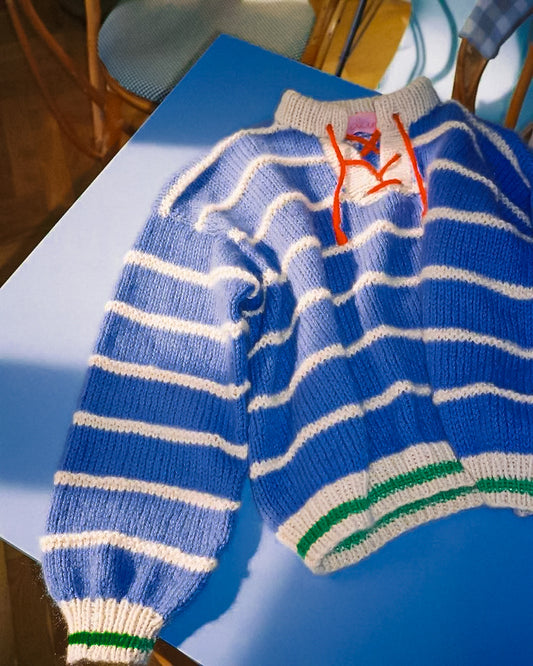 Çizgili örgü mavi kazak - melongeneCo