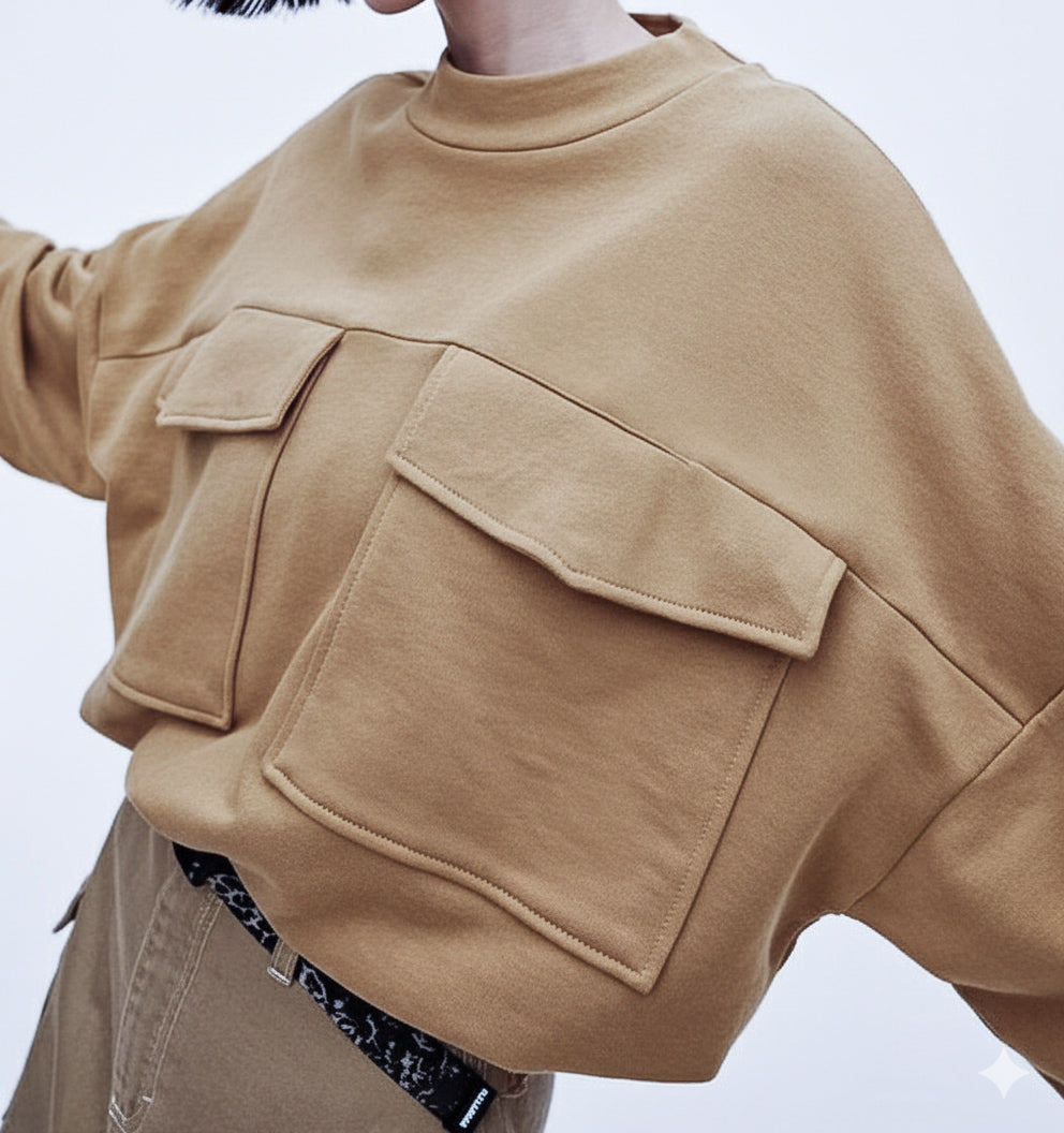 Bej & siyah midi sweatshirt - melongeneCo