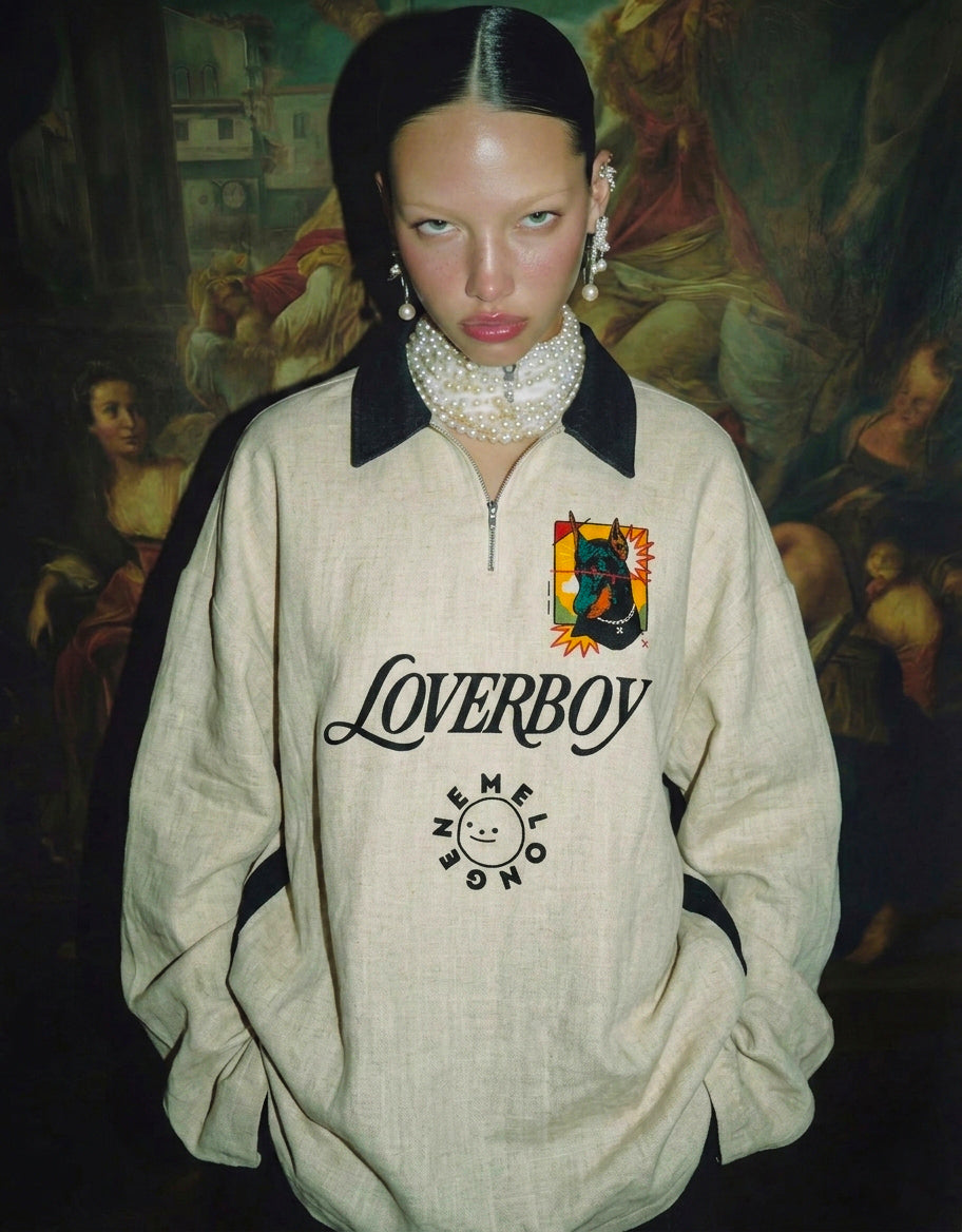 Loverboy bej oversize midi keten tişört