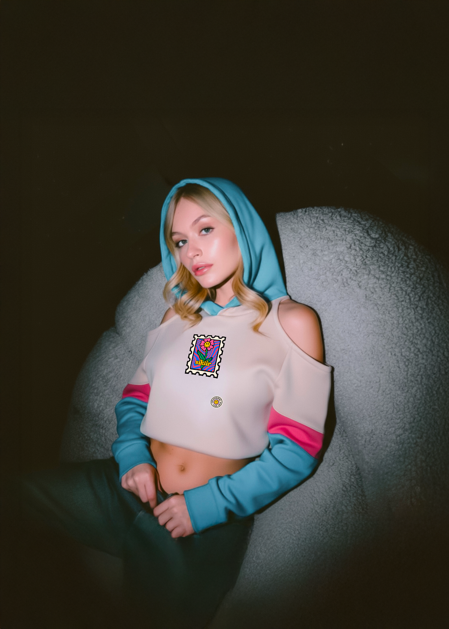 Siktir or fuck it tasarım crop omuzları havalı çok renkli bej sweatshirt hoodie - melongeneCo