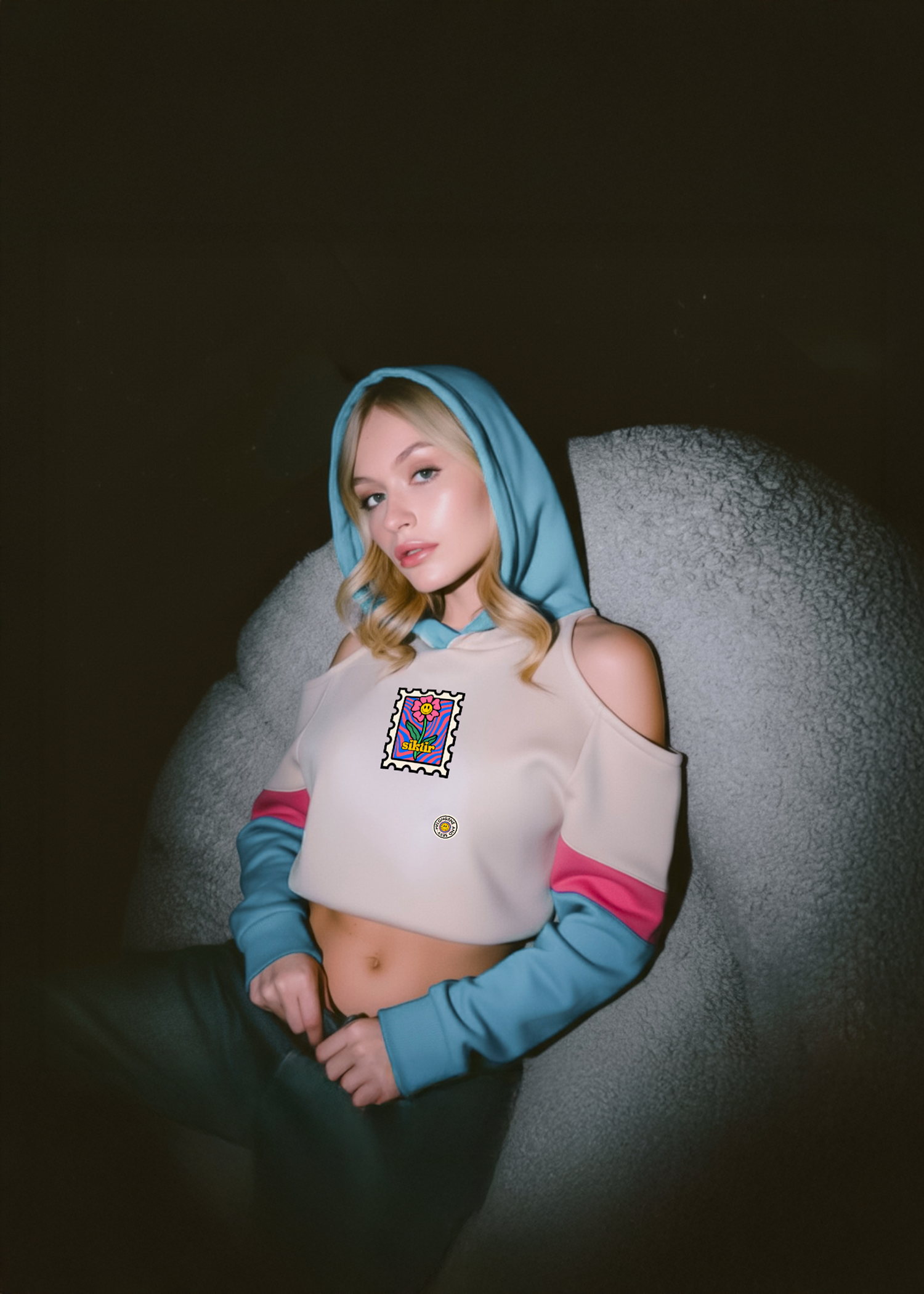 Siktir or fuck it tasarım crop omuzları havalı çok renkli bej sweatshirt hoodie - melongeneCo