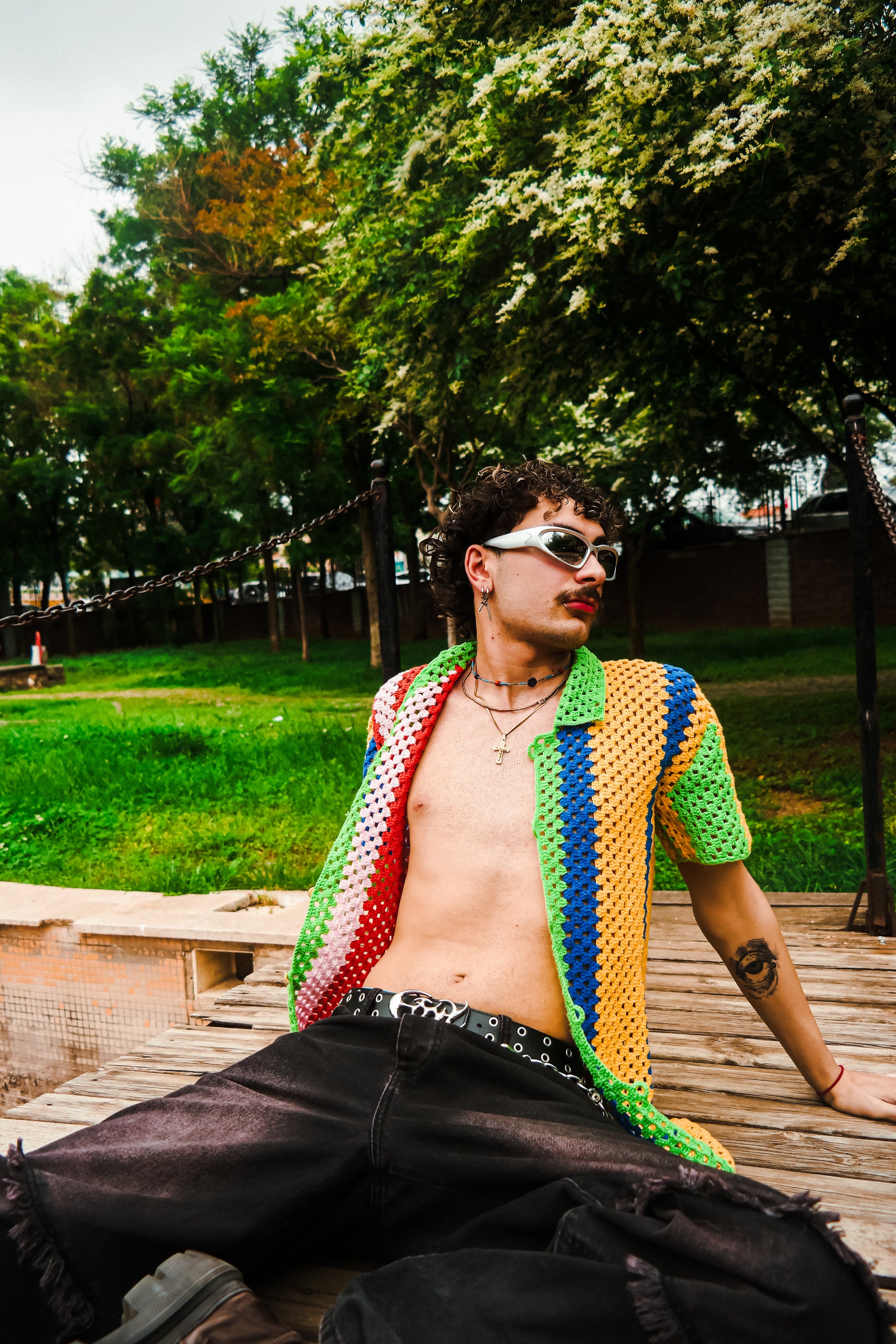 Örgü çizgili colorful gömlek / - melongeneCo