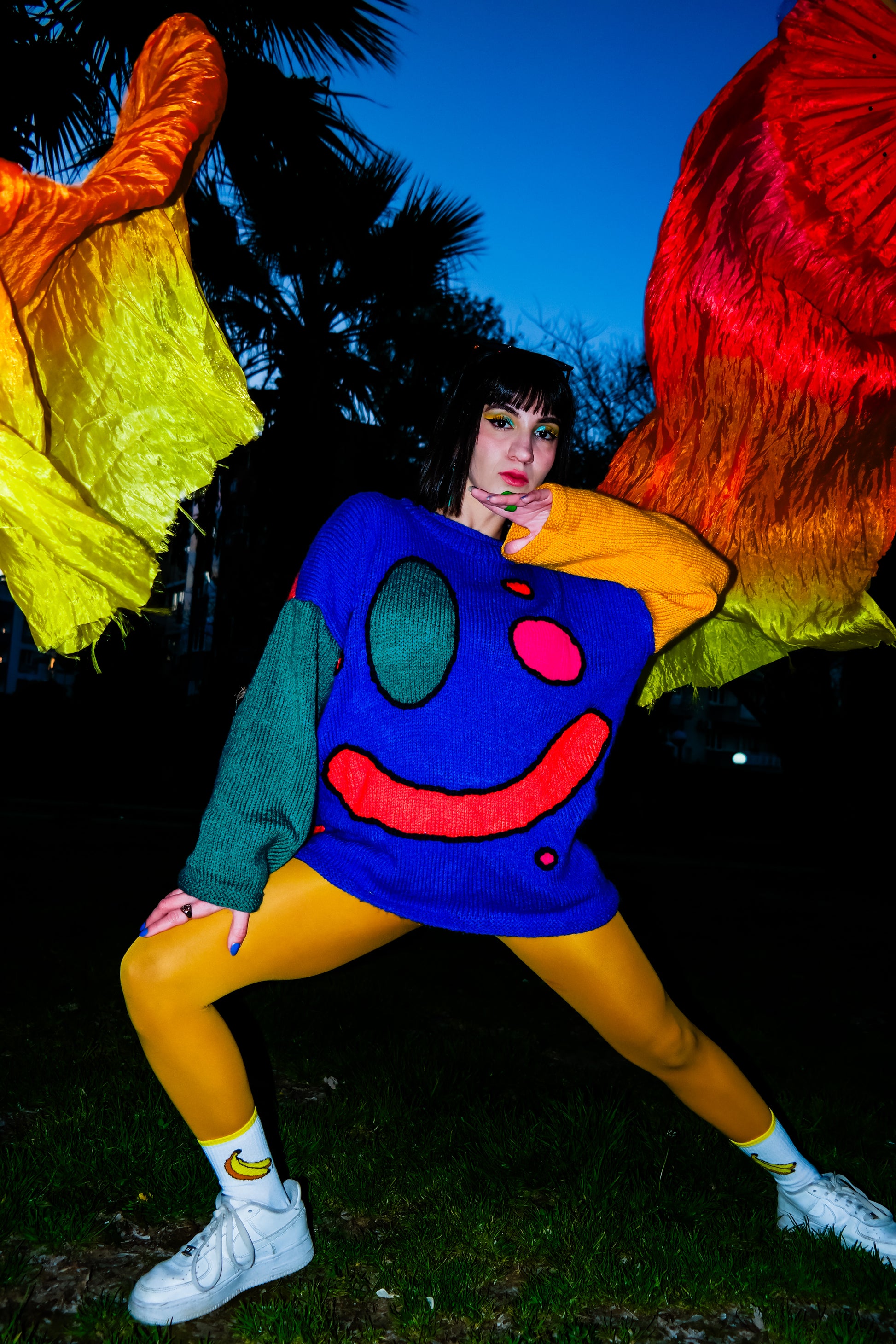 smile face renkli örgü kazak - melongeneCo