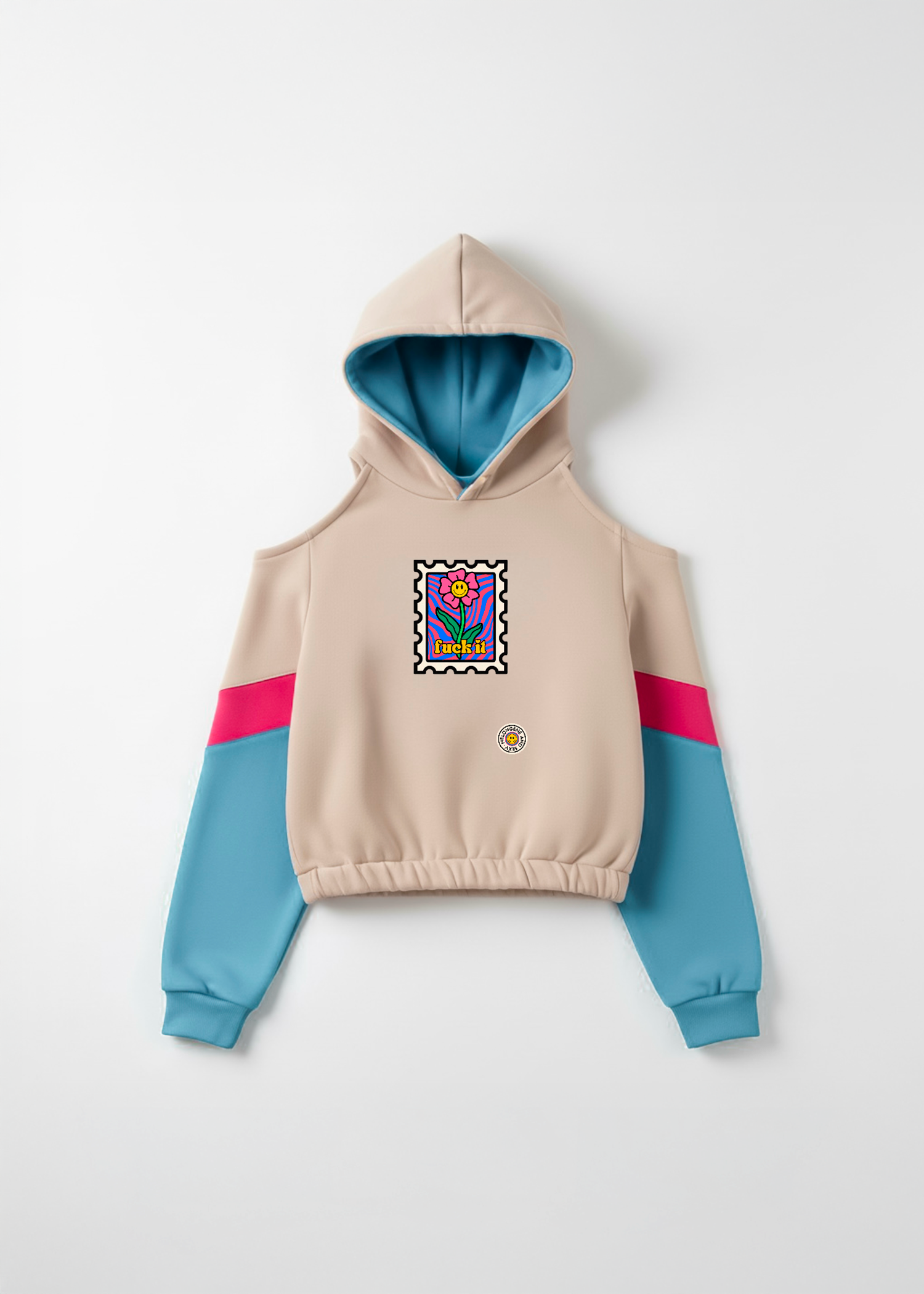 Siktir or fuck it tasarım crop omuzları havalı çok renkli bej sweatshirt hoodie - melongeneCo