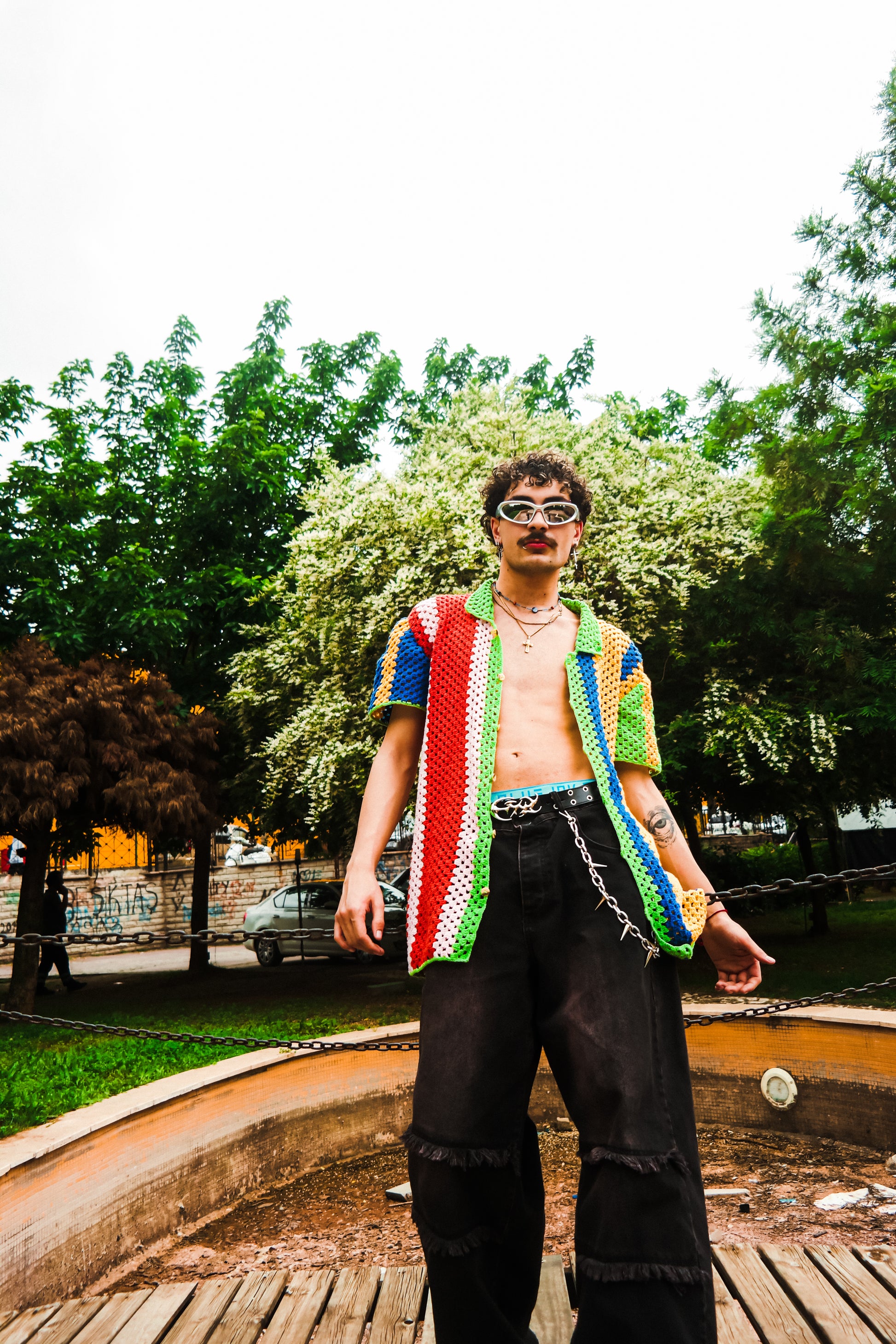 Örgü çizgili colorful gömlek / - melongeneCo