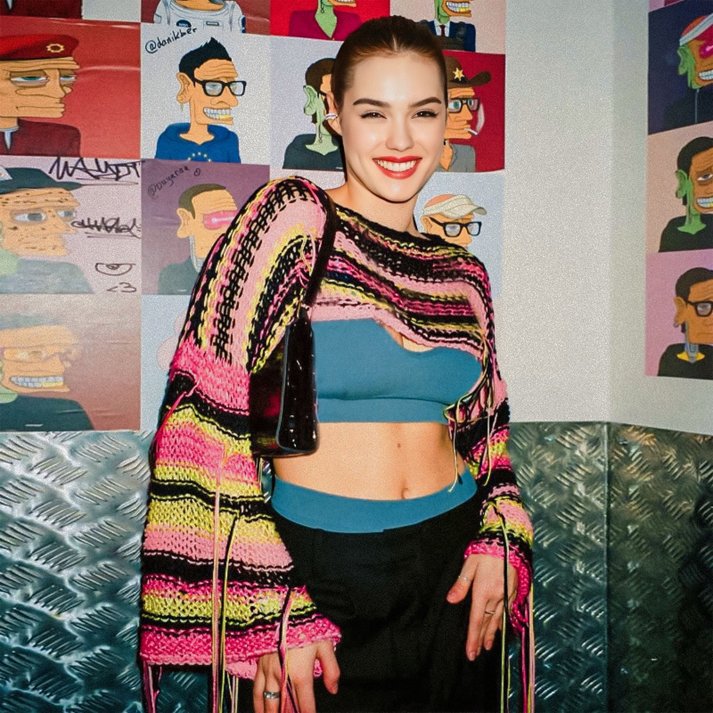 Çizgili püsküllü crochet kazak - melongeneCo