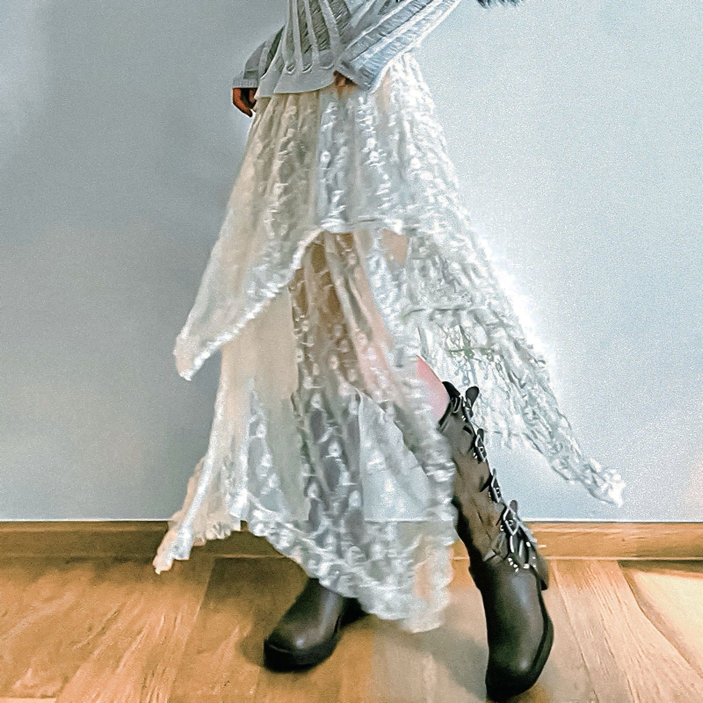 Gotik, fairy saçaklı tül etek fırfır & çiçek