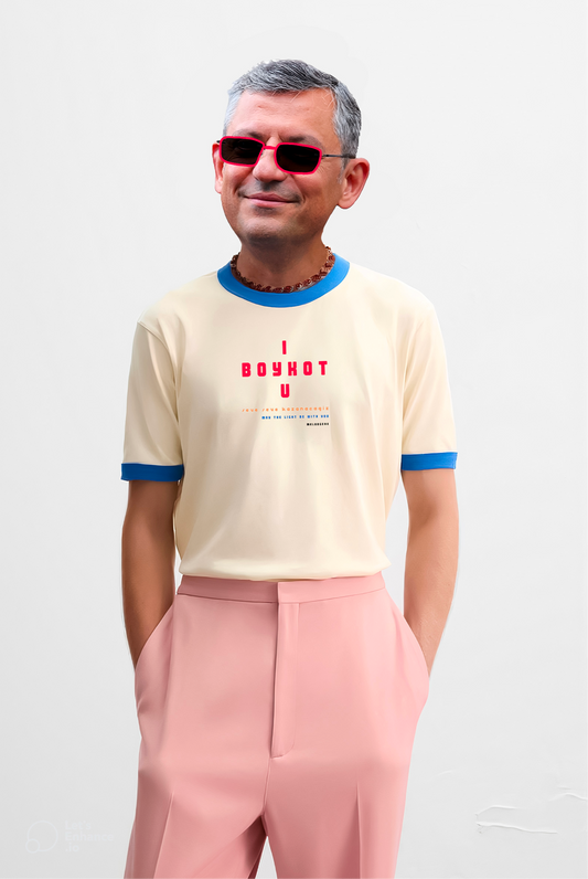 I boykot u beyaz slim fit midi tişört - melongeneCo