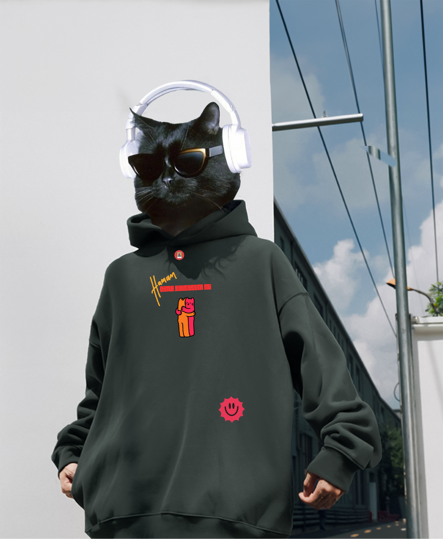 “Cima eyleyelim mi” oversize koyu gri sweatshirt - melongeneCo