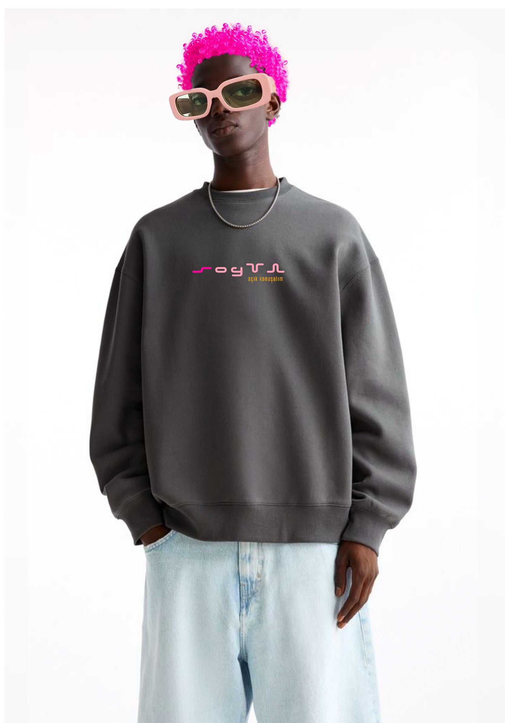 “Soyun, anlaşalım” oversize koyu gri sweatshirt - melongeneCo