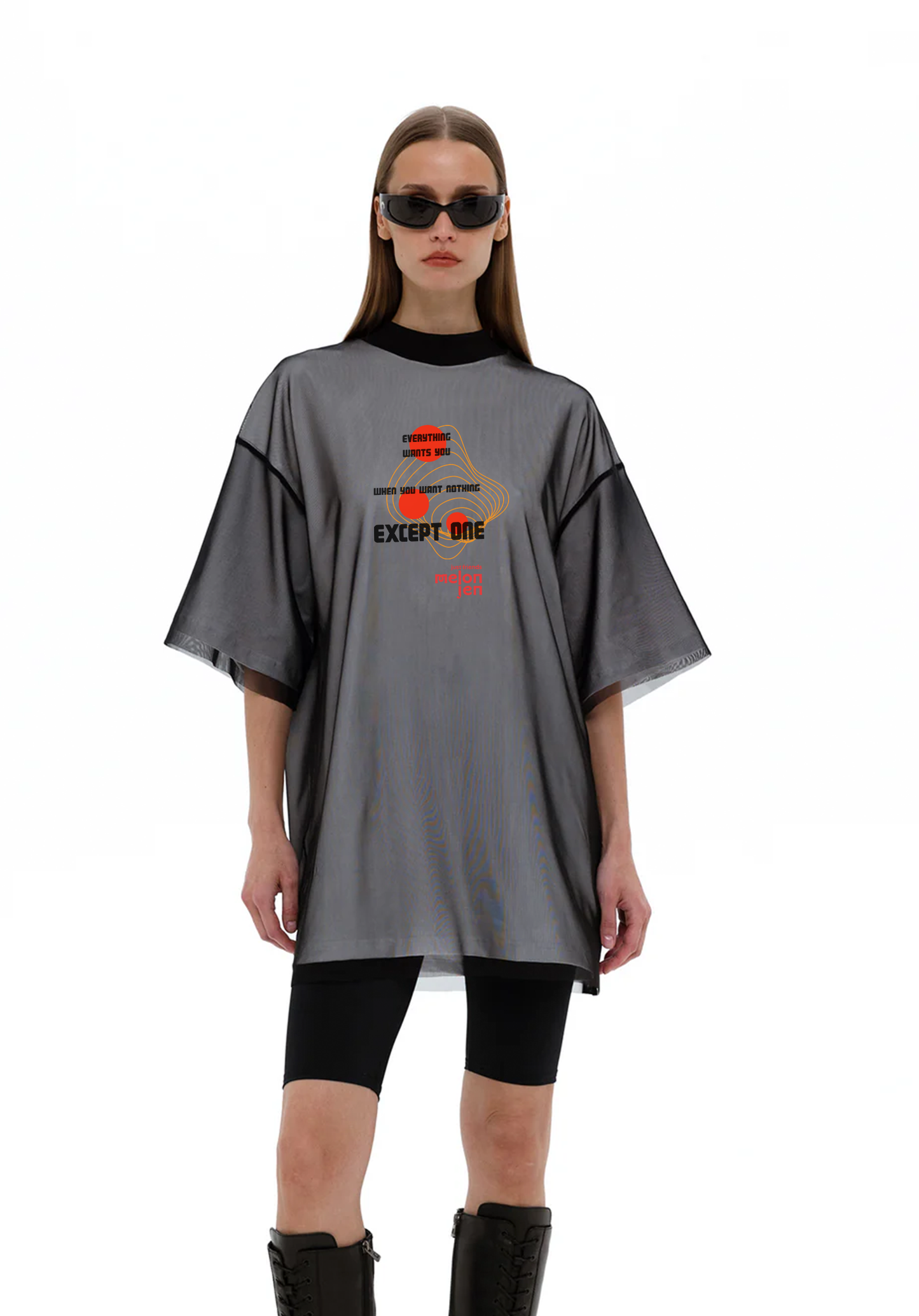 everything wants you, tül kaplama beyaz tişört - melongeneCo