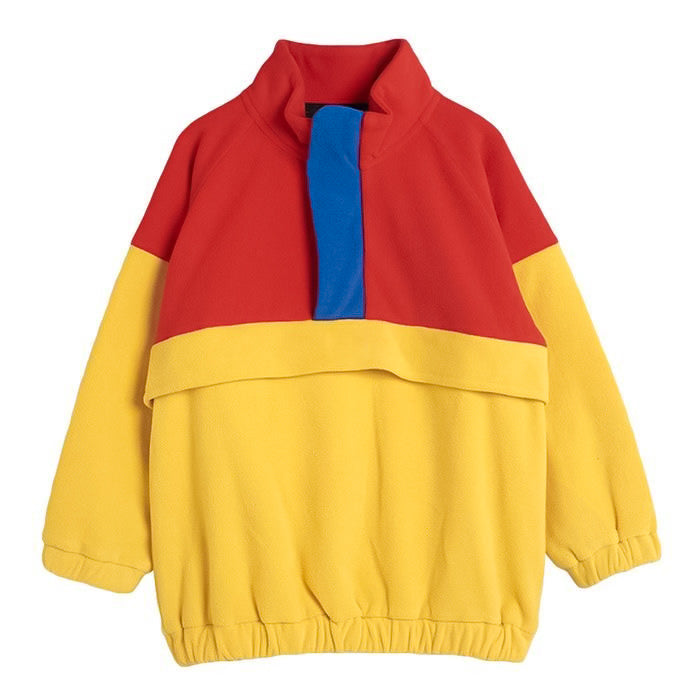Mevsimlik sarı kırmızı renkli oversize polar sweatshirt - melongeneCo