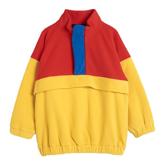 Mevsimlik sarı kırmızı renkli oversize polar sweatshirt - melongeneCo