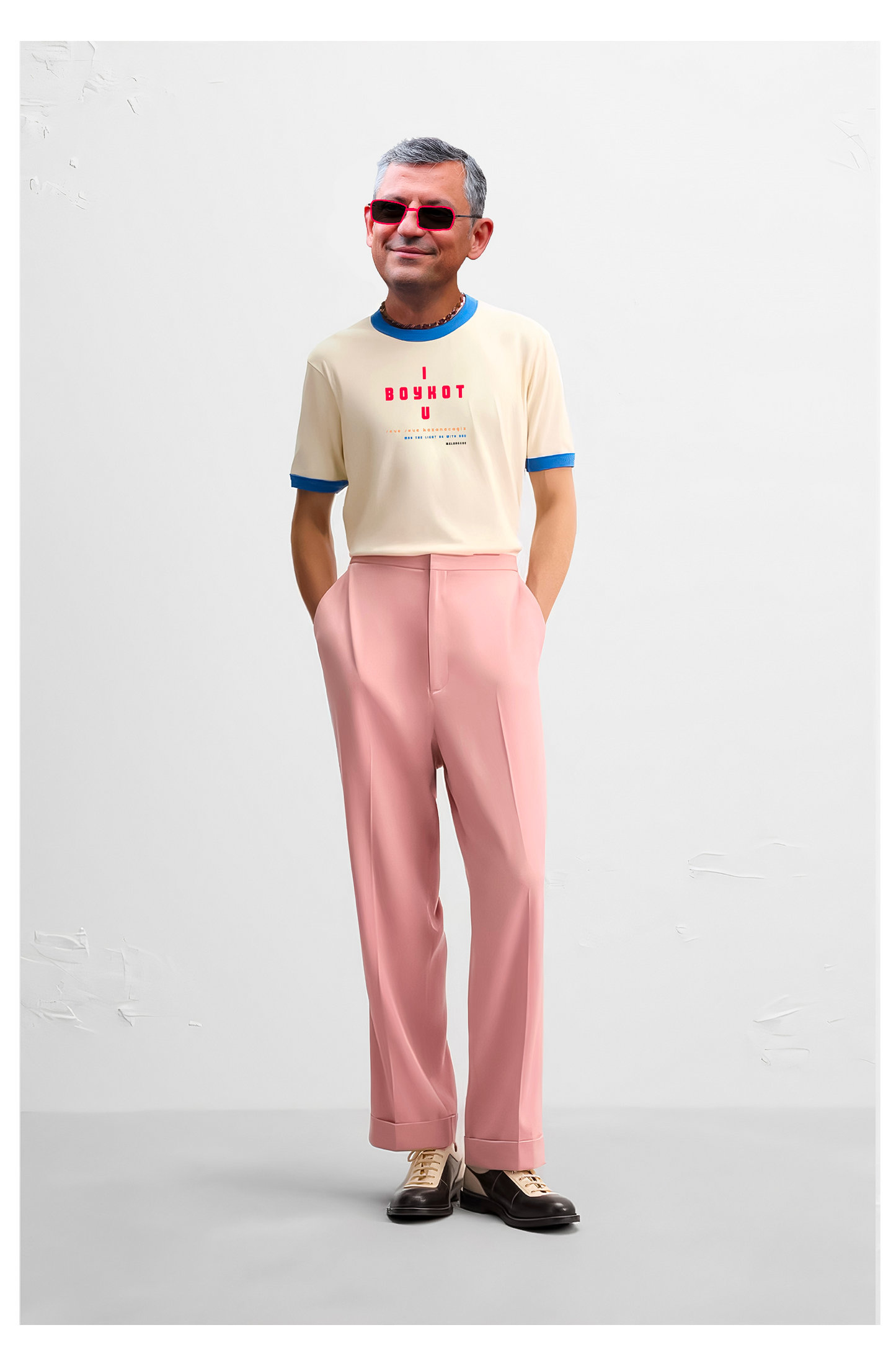 I boykot u beyaz slim fit midi tişört - melongeneCo