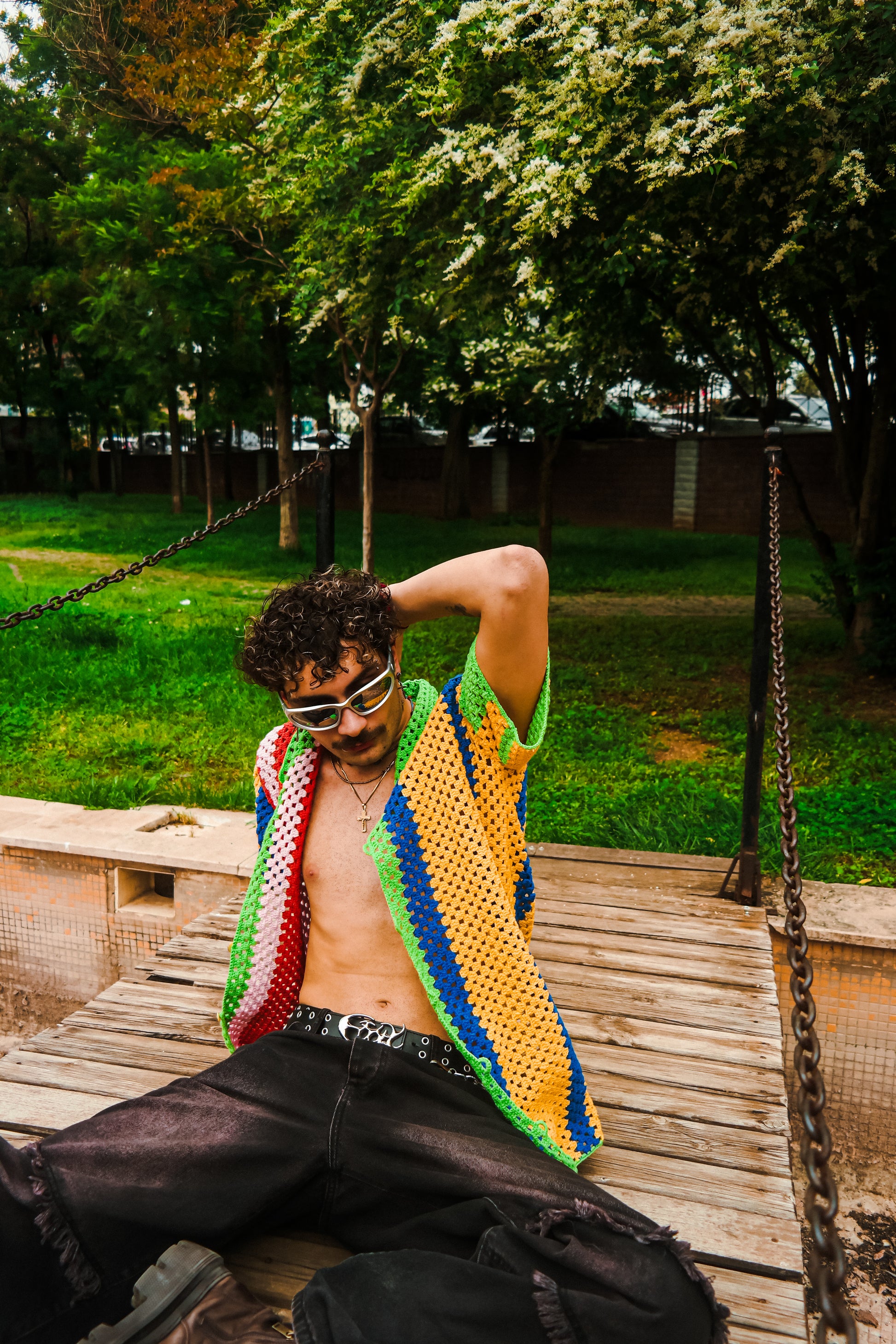 Örgü çizgili colorful gömlek / - melongeneCo