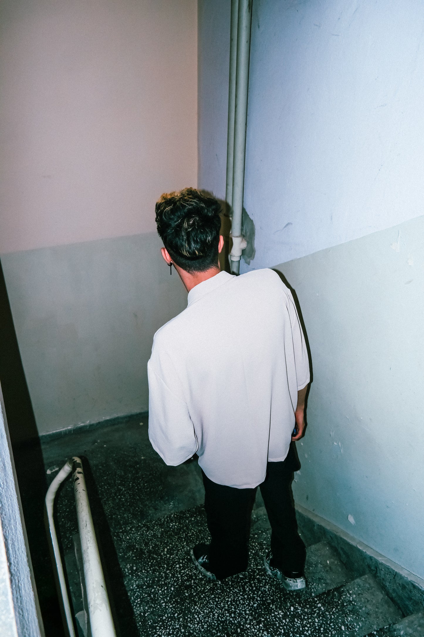 Keten oversıze gömlek çiçek shape baskılı gömlek - melongeneCo