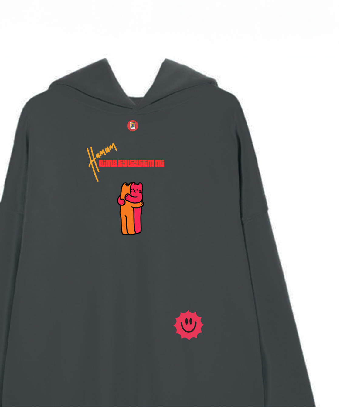 “Cima eyleyelim mi” oversize koyu gri sweatshirt - melongeneCo