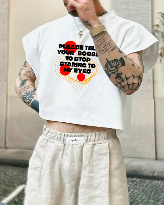Çek memelerini gözlerimin önünden midi crop kısa kol tişört - melongeneCo