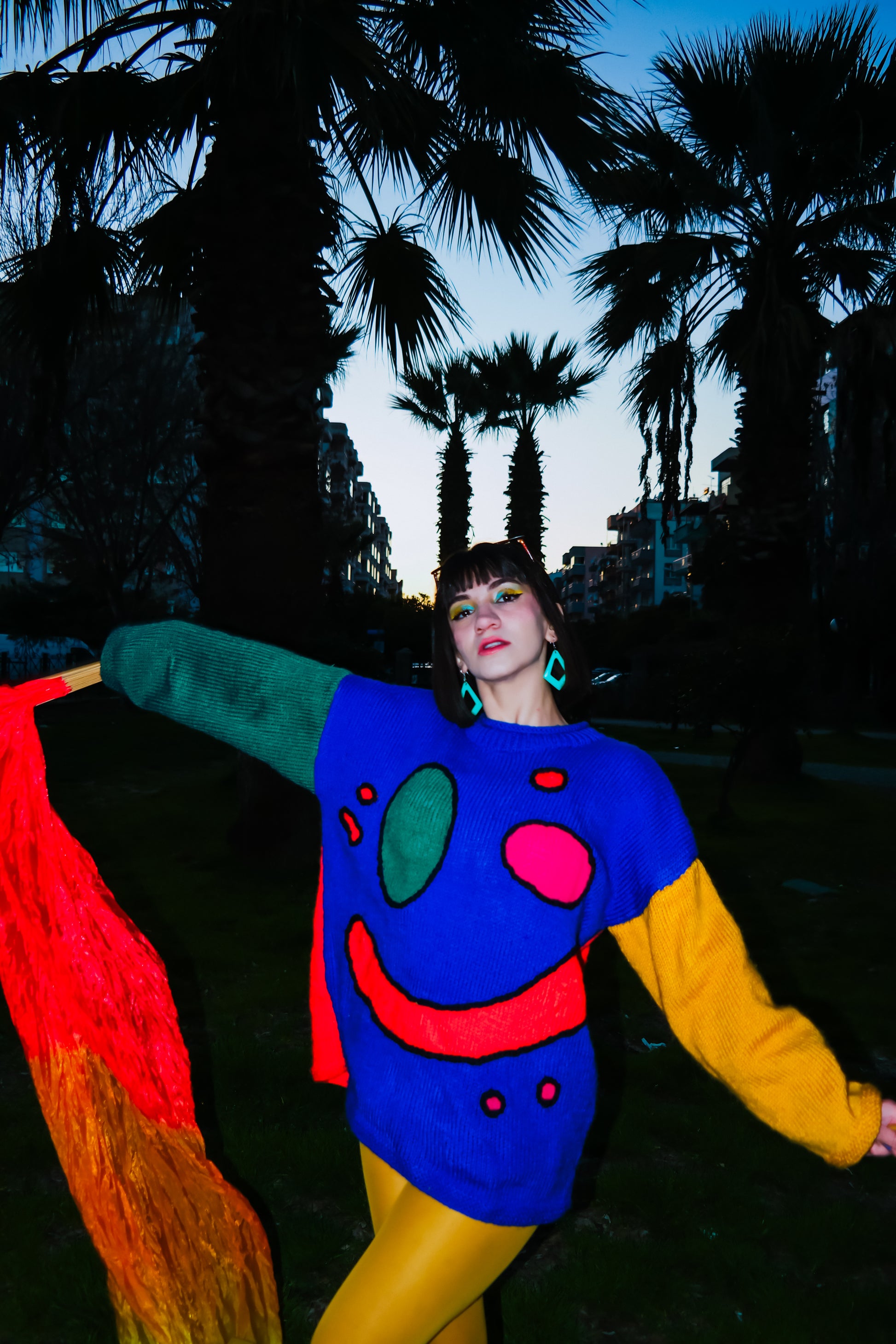 smile face renkli örgü kazak - melongeneCo