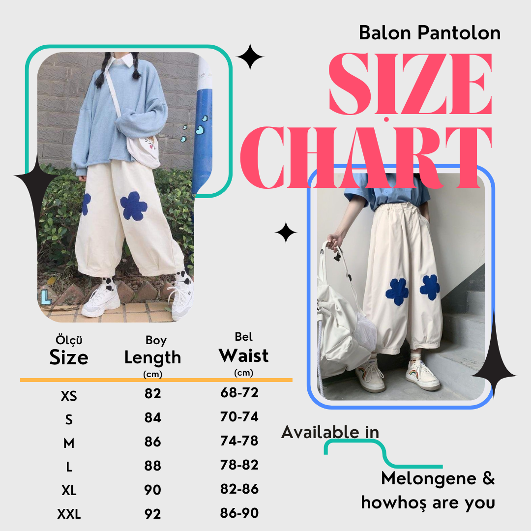 mavi çiçekli handmade tasarım balon pantolon - melongeneCo