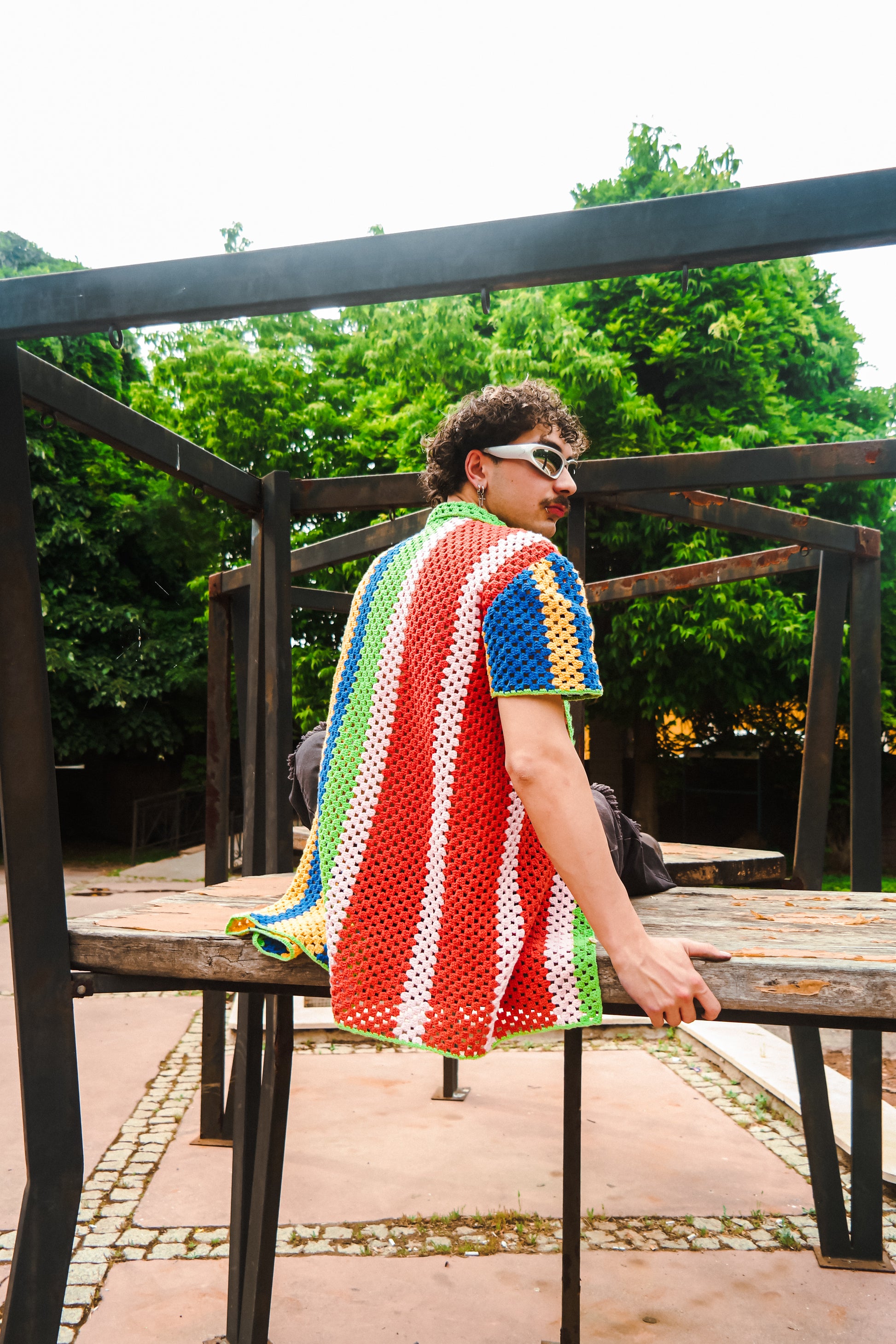 Örgü çizgili colorful gömlek / - melongeneCo