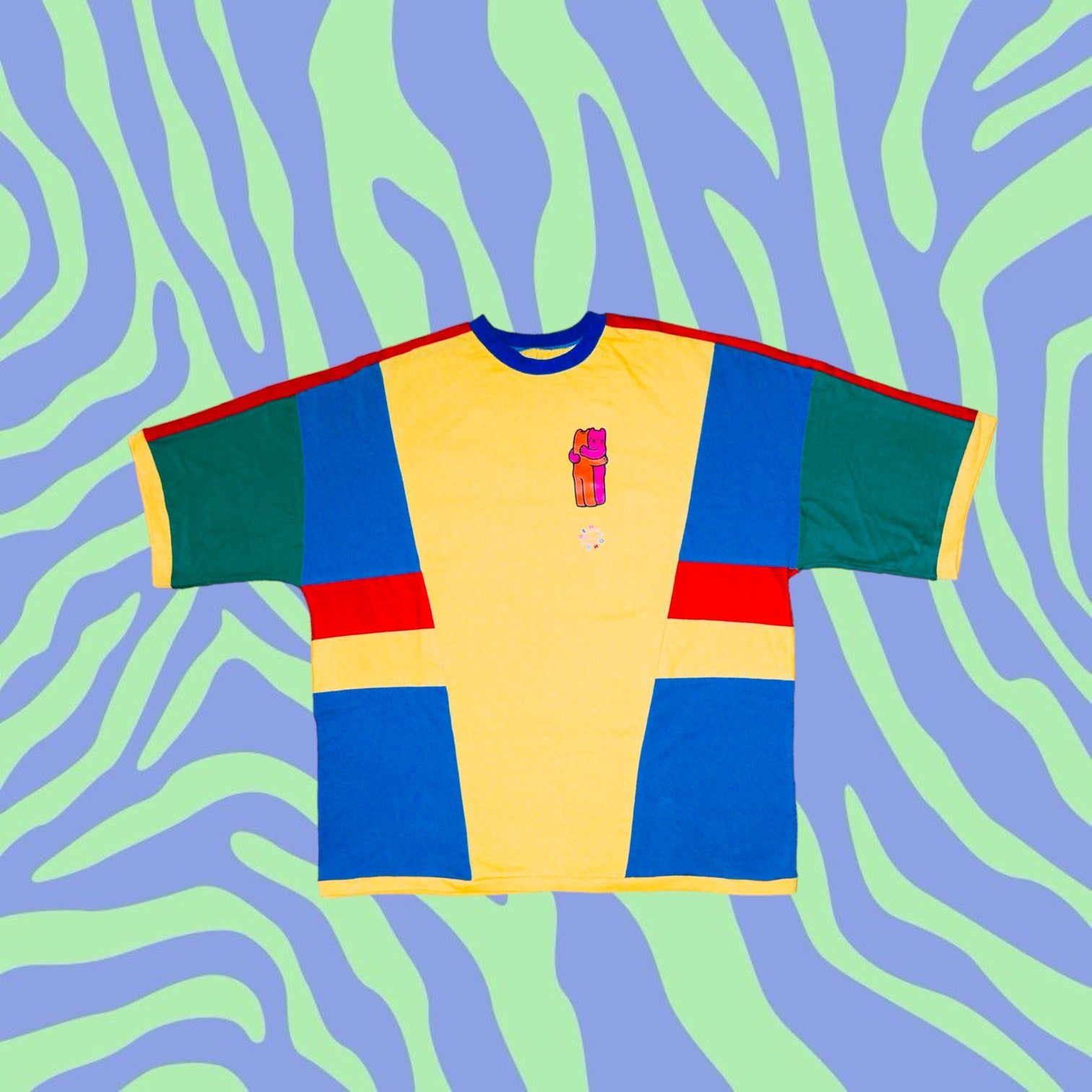 Koşulsuz sarılmayı özledim Oversize çok renkli sarı hugme tişört - melongeneCo