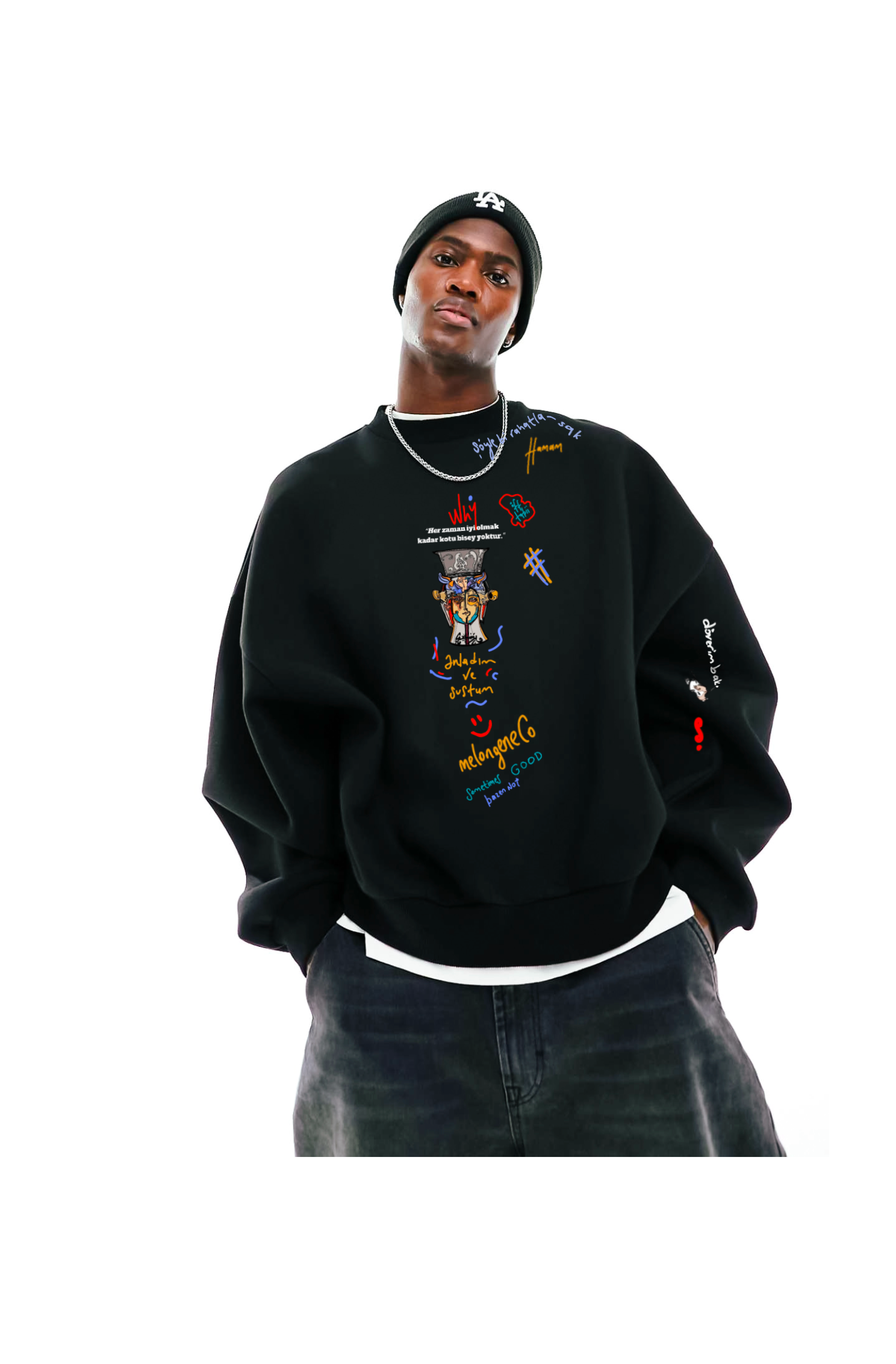 Strong & wise with Cansu x melongeneCo oversize black sweatshirt. - melongeneCo