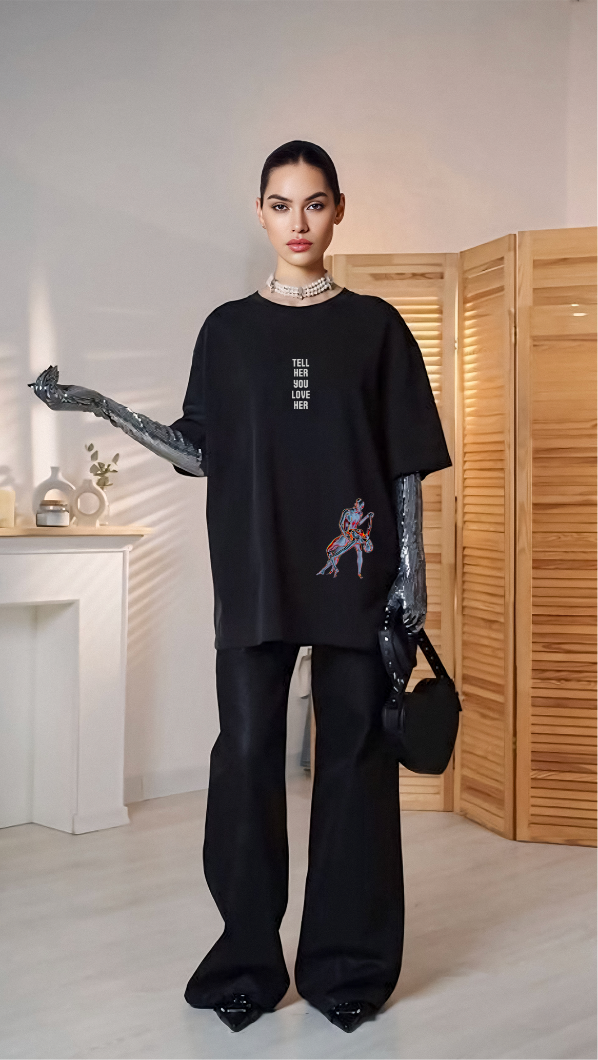 Tell her you love her oversize siyah tişört - melongeneCo