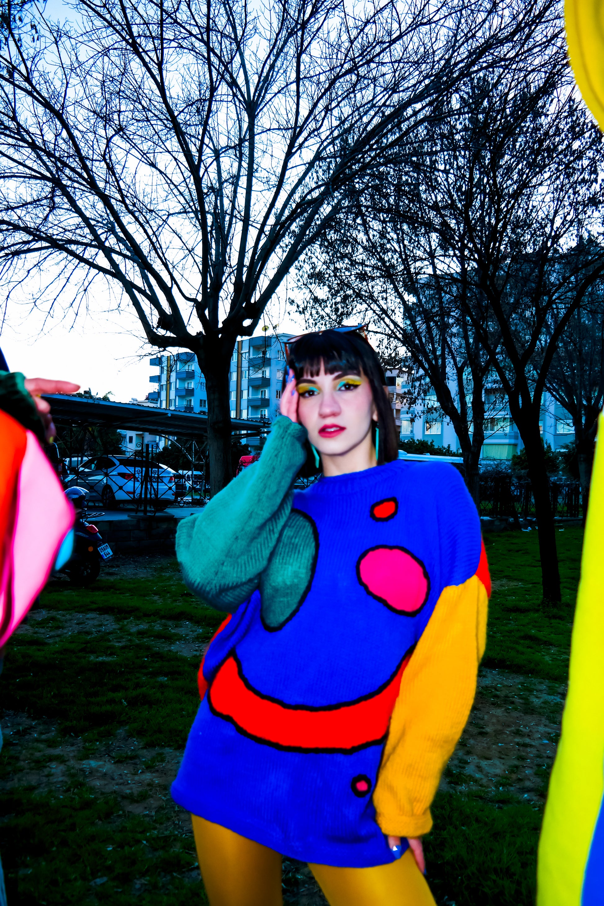 smile face renkli örgü kazak - melongeneCo