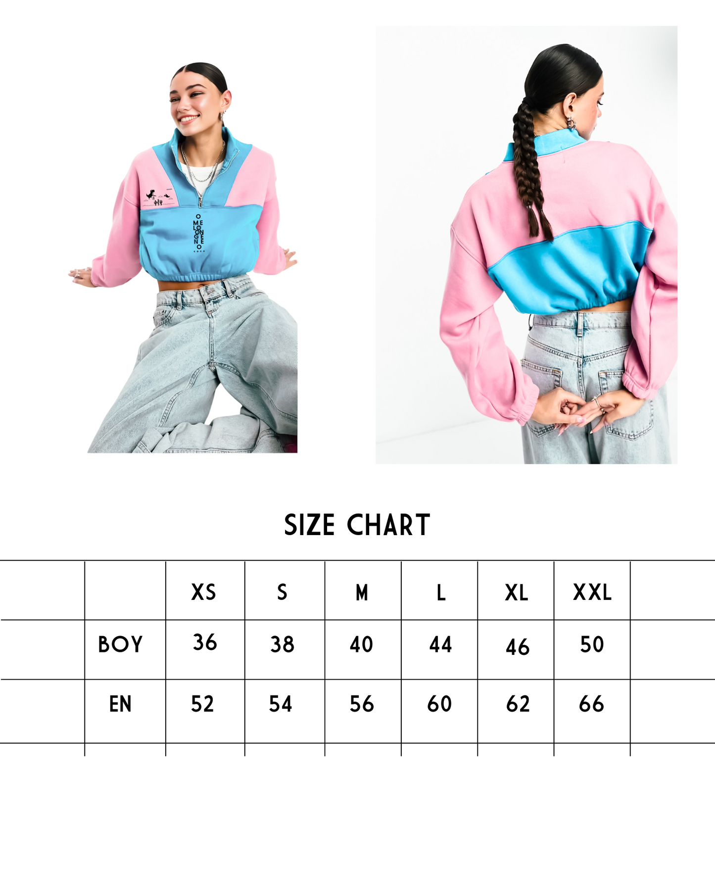 No internet connection pembe mavi crop fermuarlı sweatshirt - melongeneCo