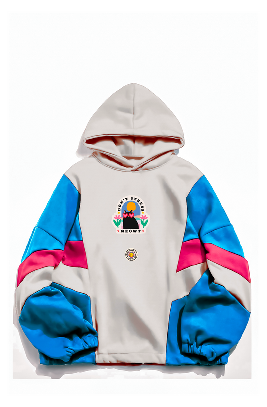 Don•t stress meowt Oversize çok renkli bej sweatshirt hoodie - melongeneCo