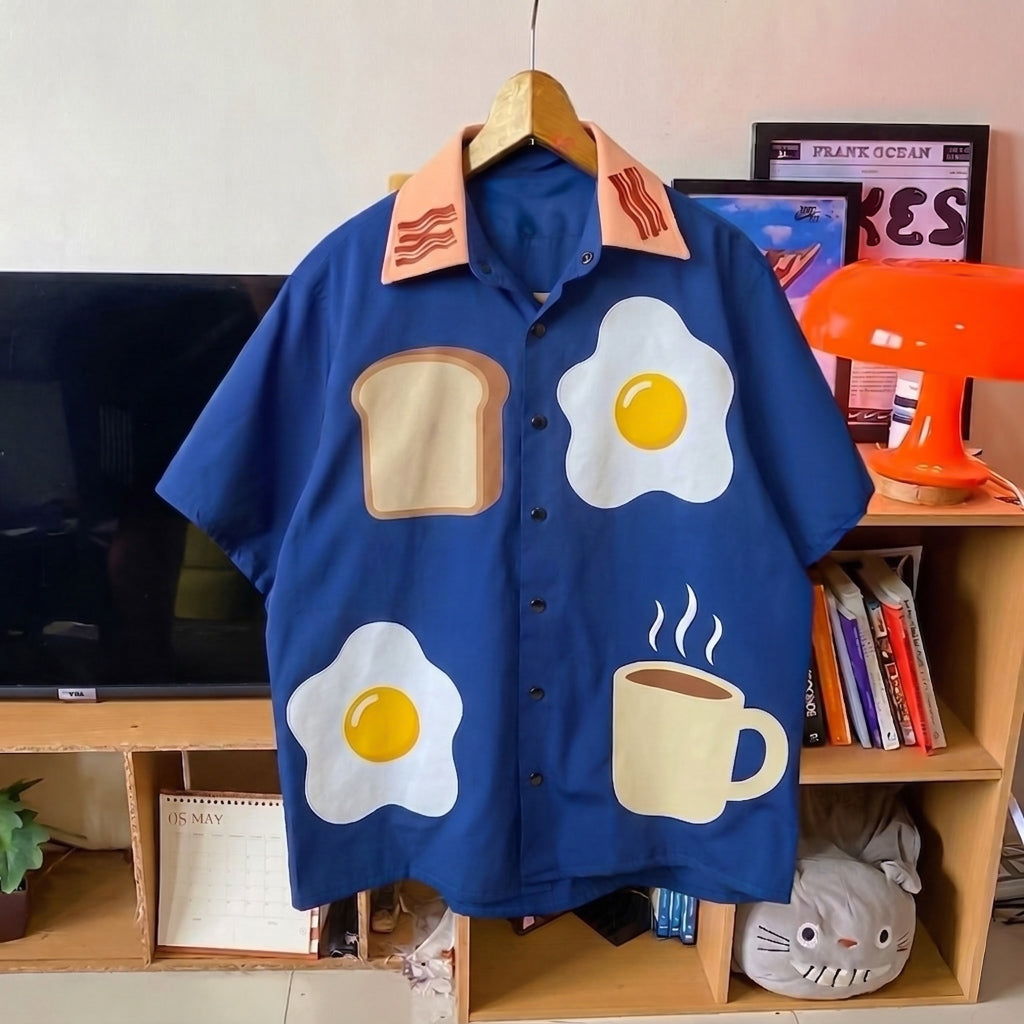 Kahvaltılık mavi viskon gömlek