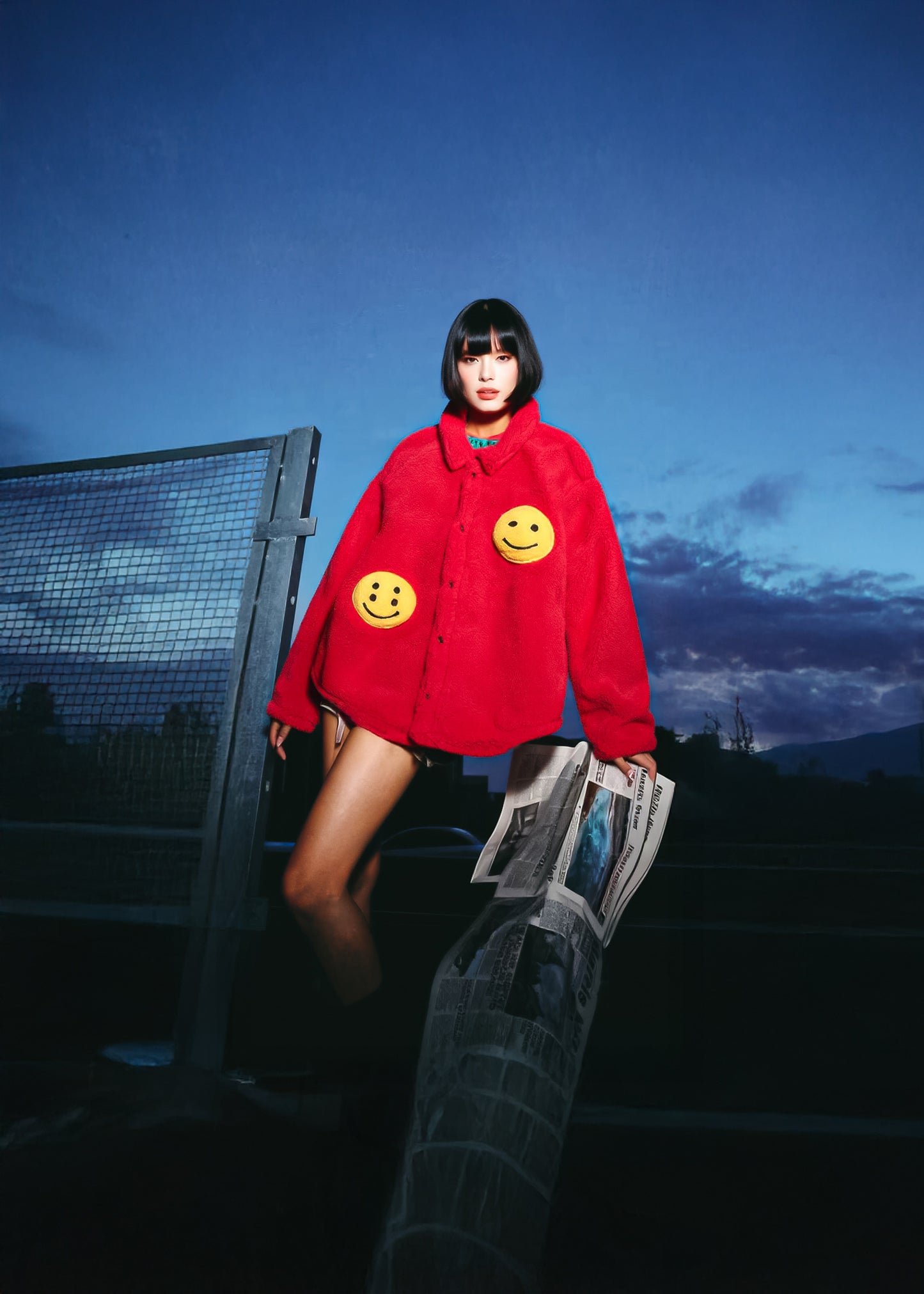 Smiley faces emoji Kırmızı welsoft ceket - melongeneCo