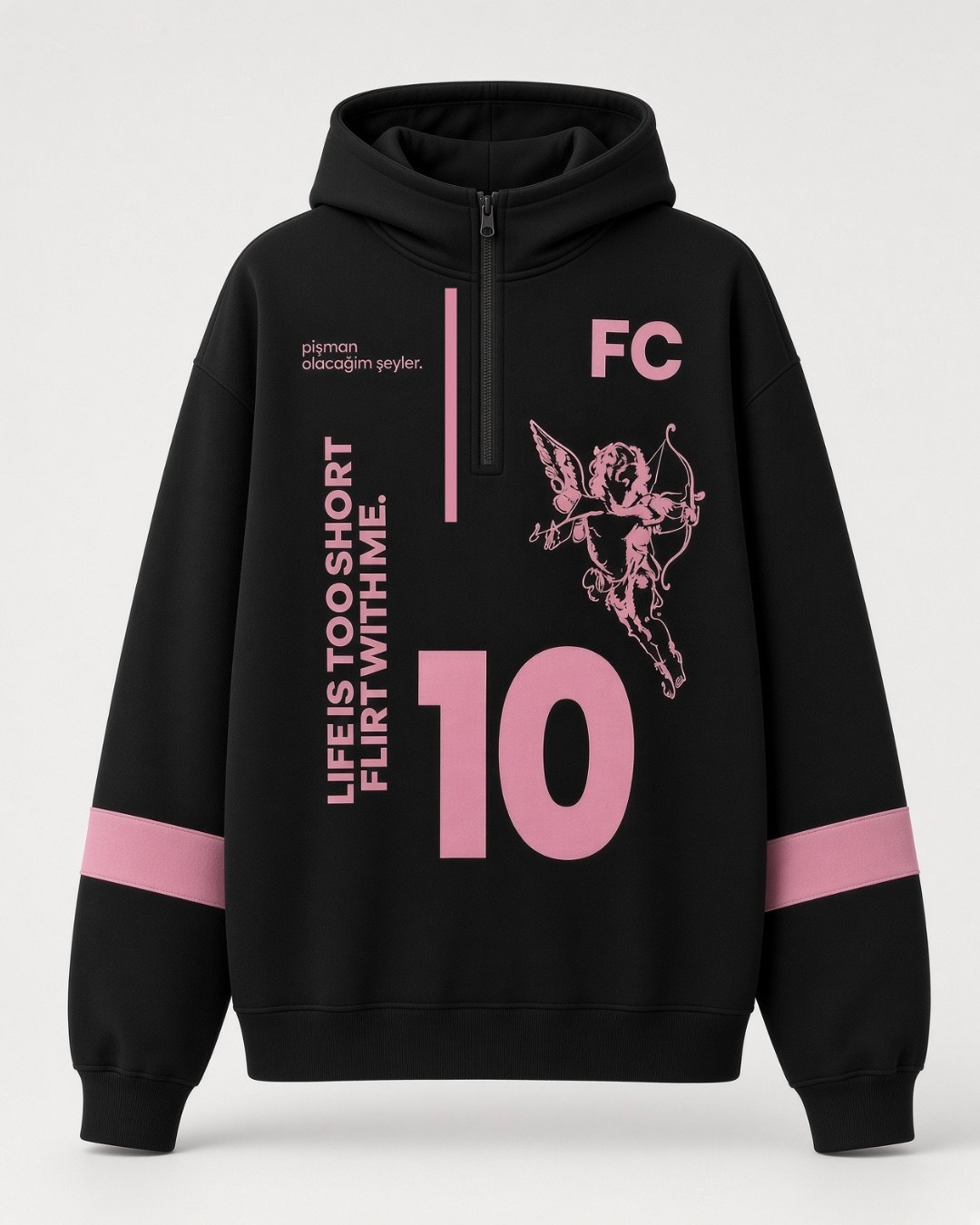 Flört club kapüşonlu siyah pembe hoodie