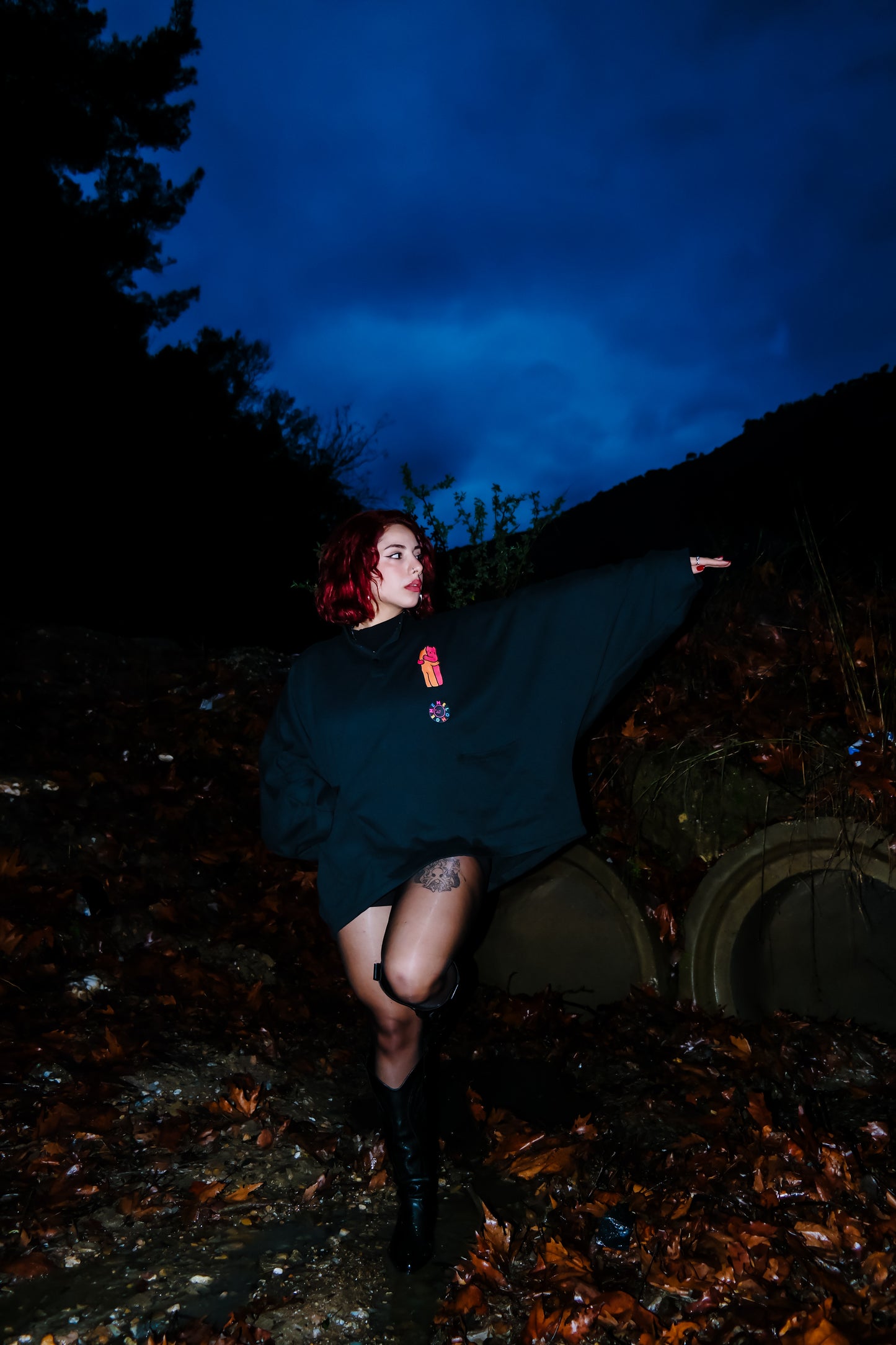 Do you love me midi siyah oversize sweatshirt