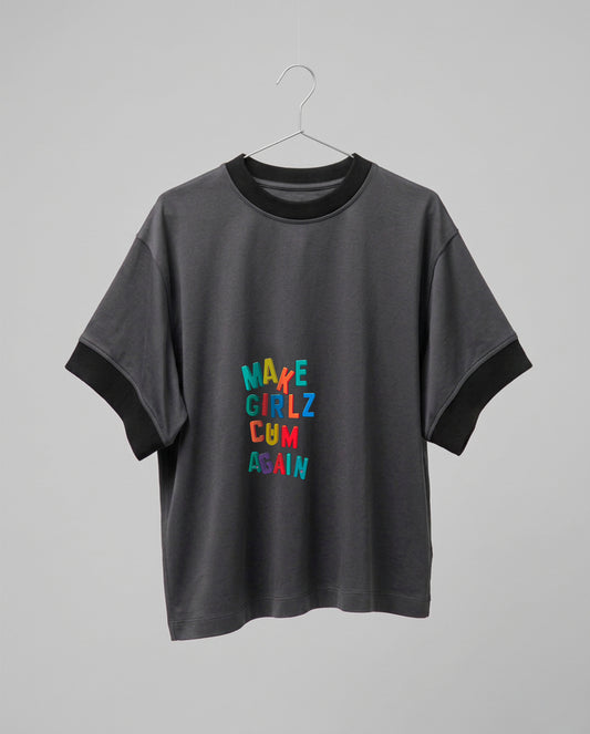 Gri Çelik penye oversize midi tişört / make girls cum again